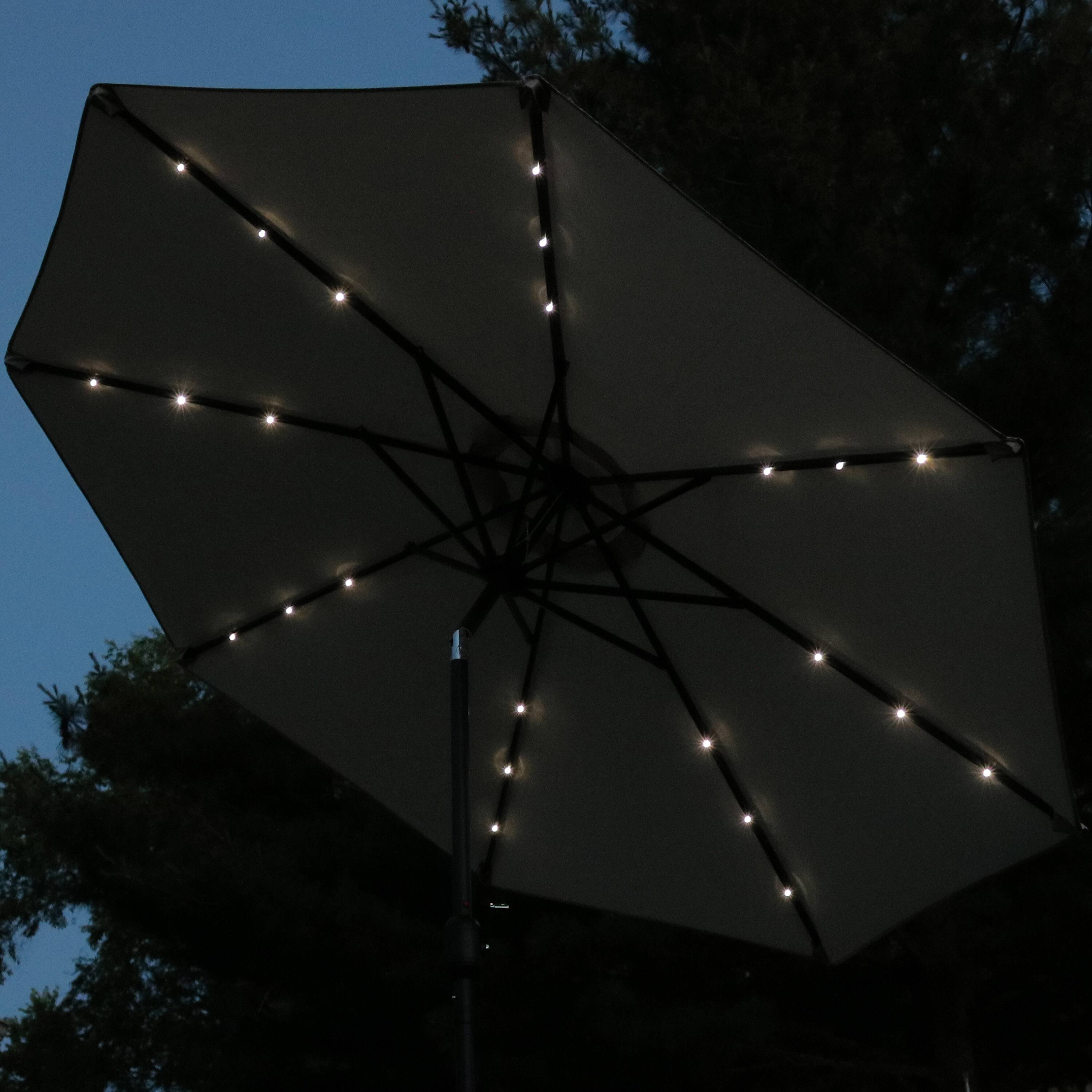 Alt View 5. Sunnydaze - 9 ft Solar Aluminum Patio Umbrella with Tilt and Crank - Beige.