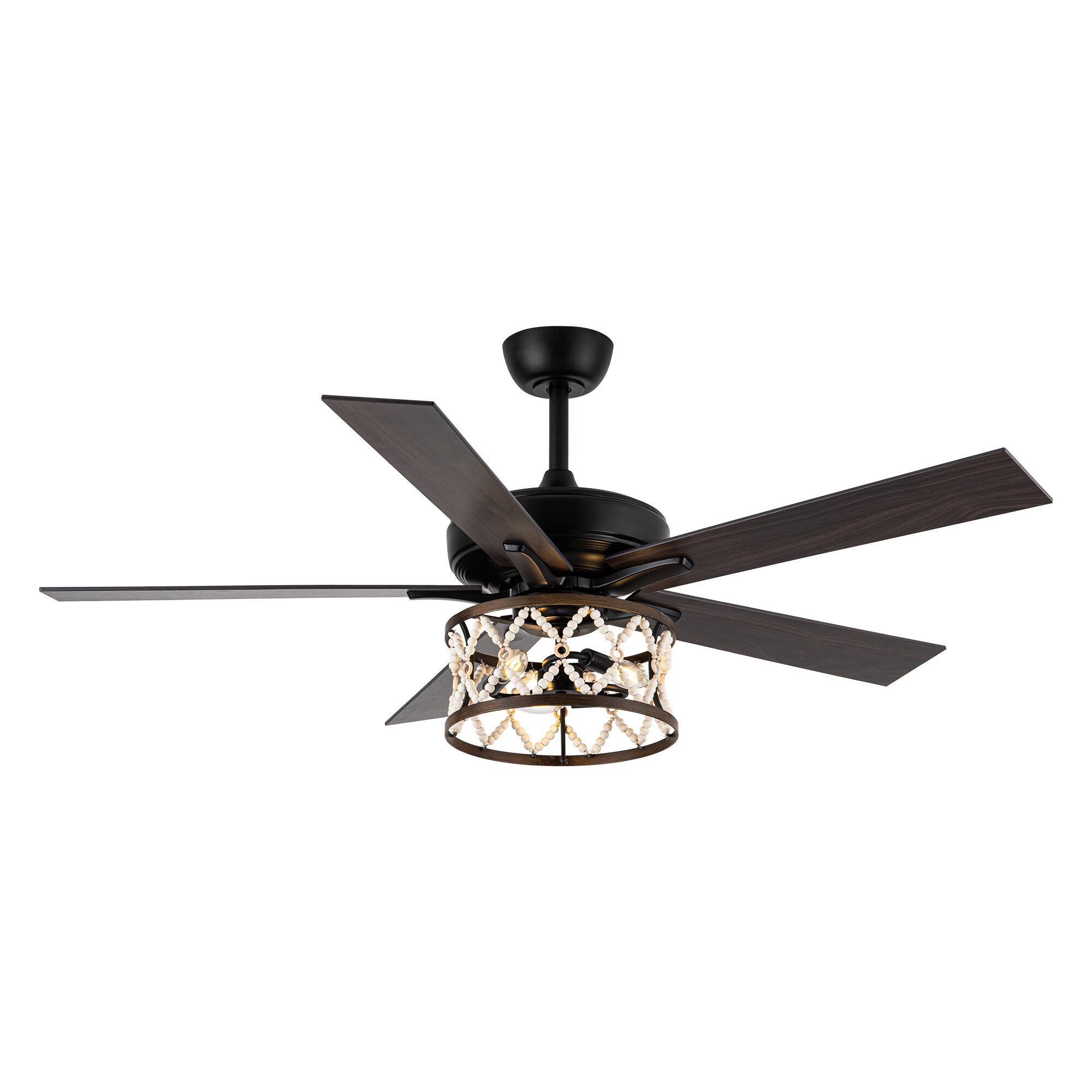Front. Parrot Uncle - 52" Farmhouse Wooden Beaded Black Ceiling Fan with Remote - Matte Black.