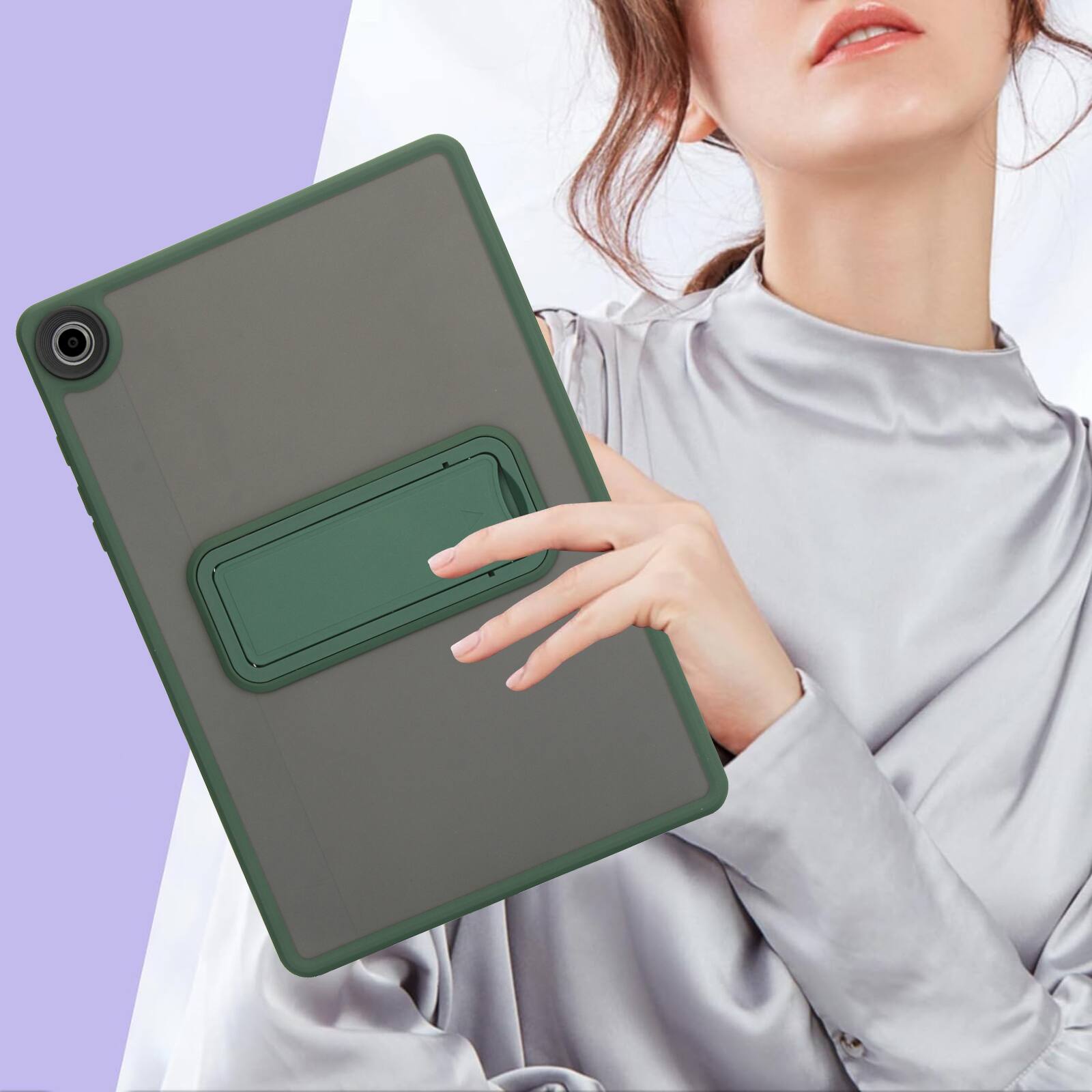 Alt View 3. Dteck - Matte Case for Samsung Galaxy Tab A11+ 2025/Tab A9+ 2023 with Foldable Kickstand,Transparent Back Cover+1x Soft HD Flim - Green.