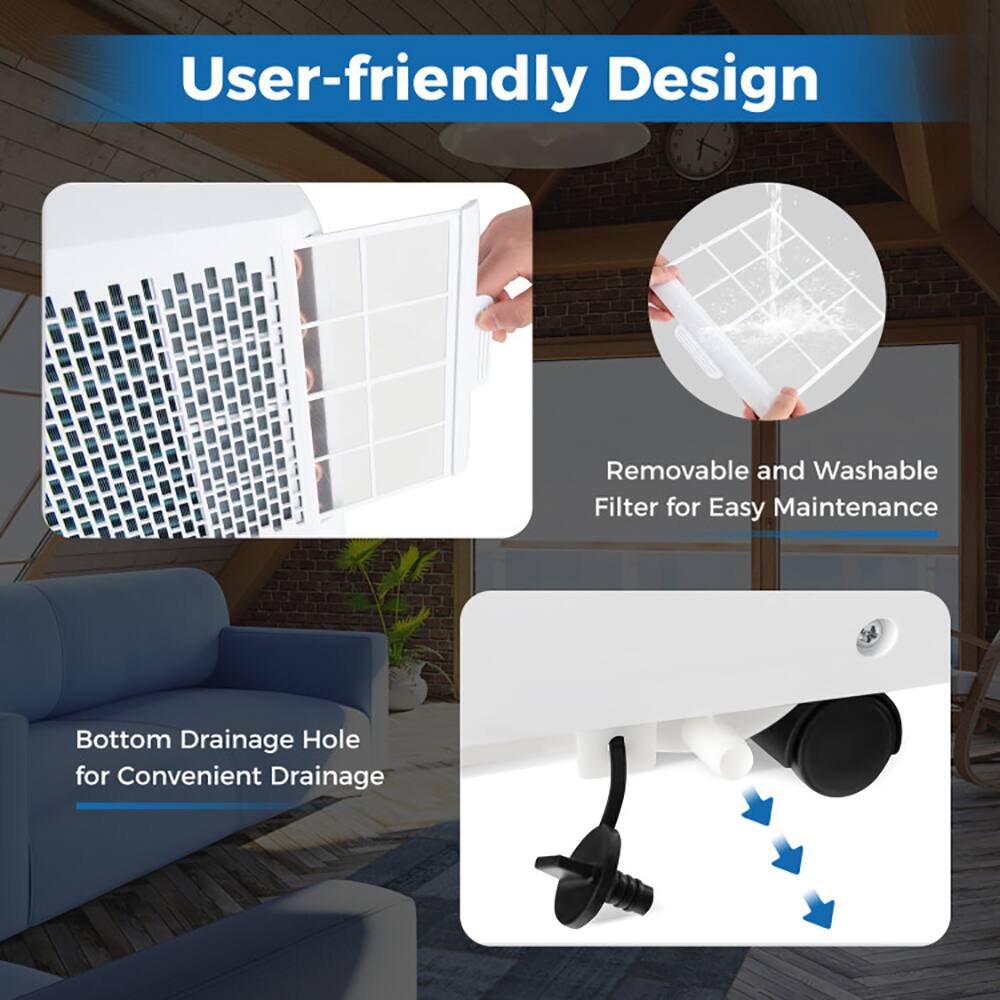 User-friendly Design

- Removable and Washable Filter for Easy Maintenance
- Bottom Drainage Hole for Convenient Drainage