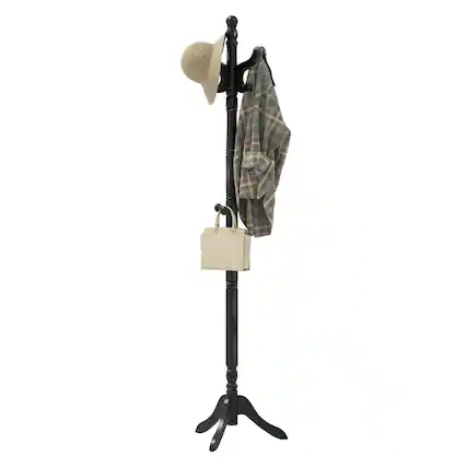 Front. Costway - Costway Solid Rubber Wood Coat Rack with 3 Adjustable Heights and 11 Hooks for Hallway - Black.