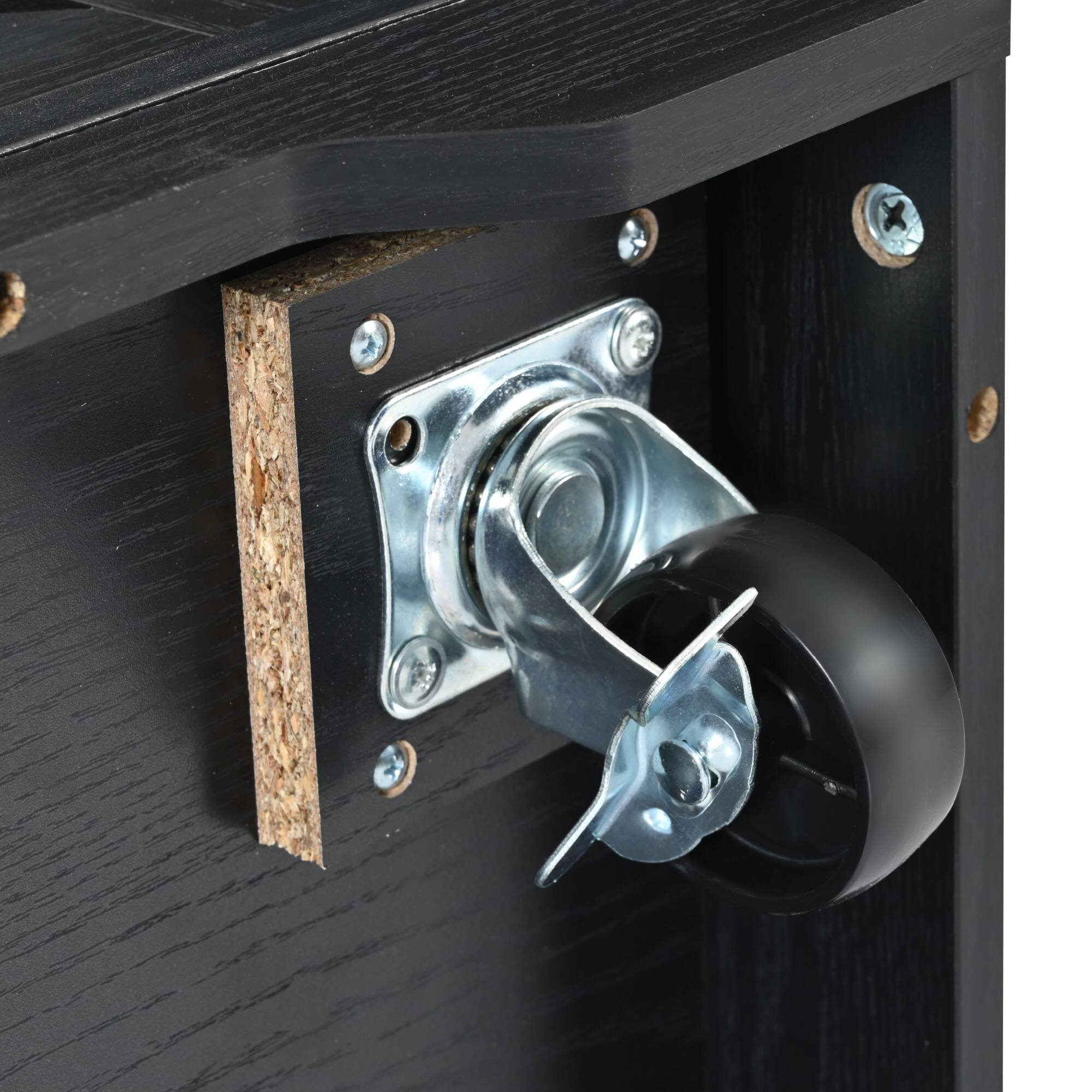 Alt View 4. Forest'nSky - 53.7" Black Farmhouse Kitchen Cart on Wheels with Power Strip, Barn Door Storage - Black.