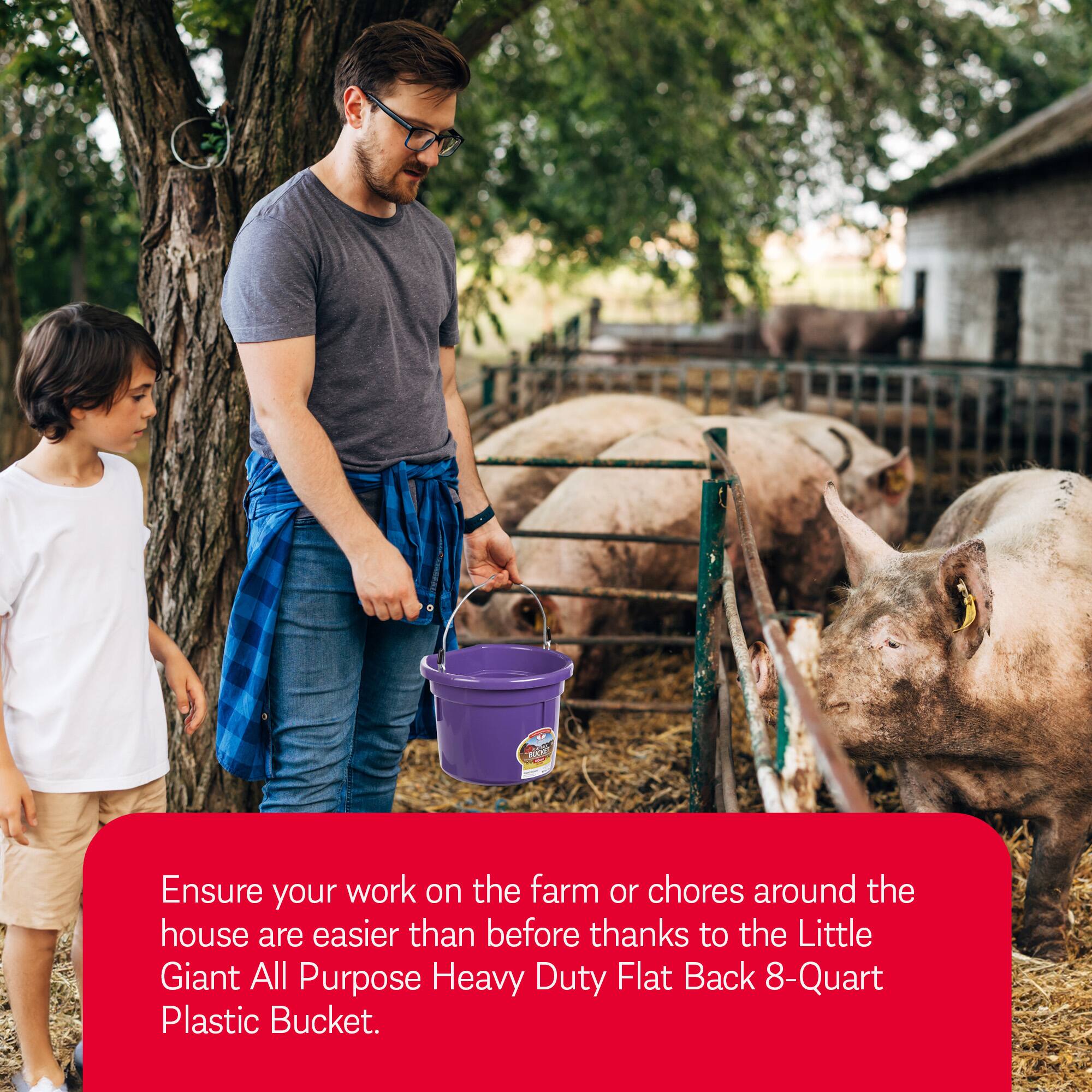 Ensure your work on the farm or chores around the house are easier than before thanks to the Little Giant All Purpose Heavy Duty Flat Back 8-Quart Plastic Bucket.