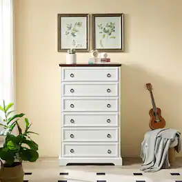 Mirfee - Modern 6 Drawer Dresser, Tall Chest for Closet Storage, Easy Pull Handle - White