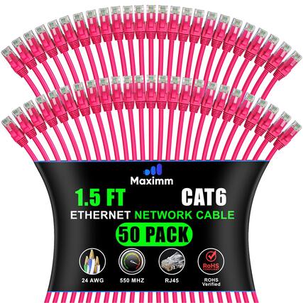 Maximm 1.5 FT CAT6 ETHERNET NETWORK CABLE 50 PACK
RoHS COMPLIANT
24 AWG
550 MHZ
RJ45
ROHS Verified