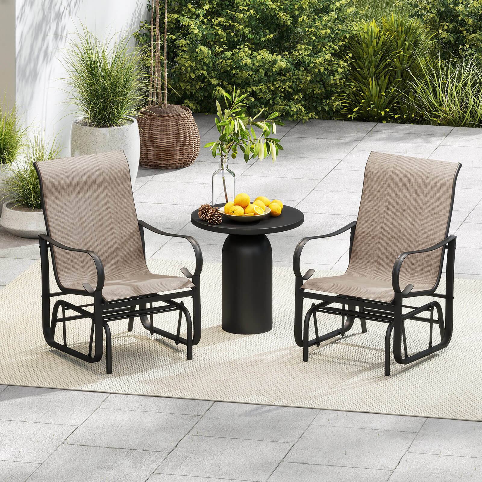 Alt View 1. Costway - Costway Outdoor Glider Chairs Set of 2 with High Backrest Mesh Fabric Metal Frame for Porch - Brown.
