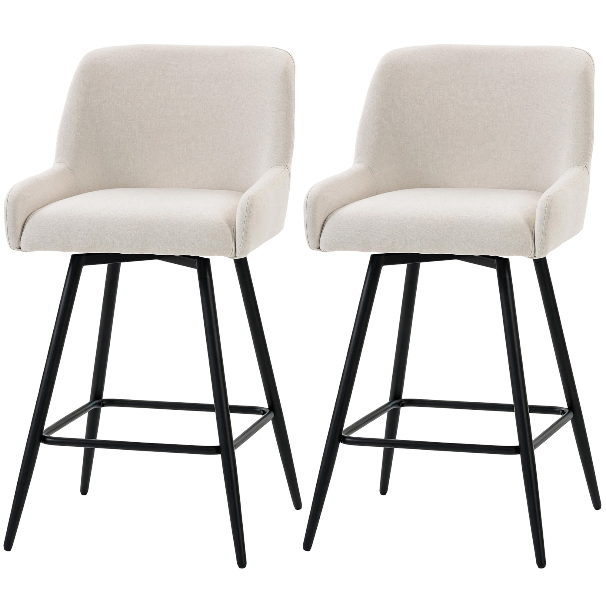 Homcom - Island Chairs Counter Height Bar Stools with Swivel Linen Seat and Footrest - Cream White, Black