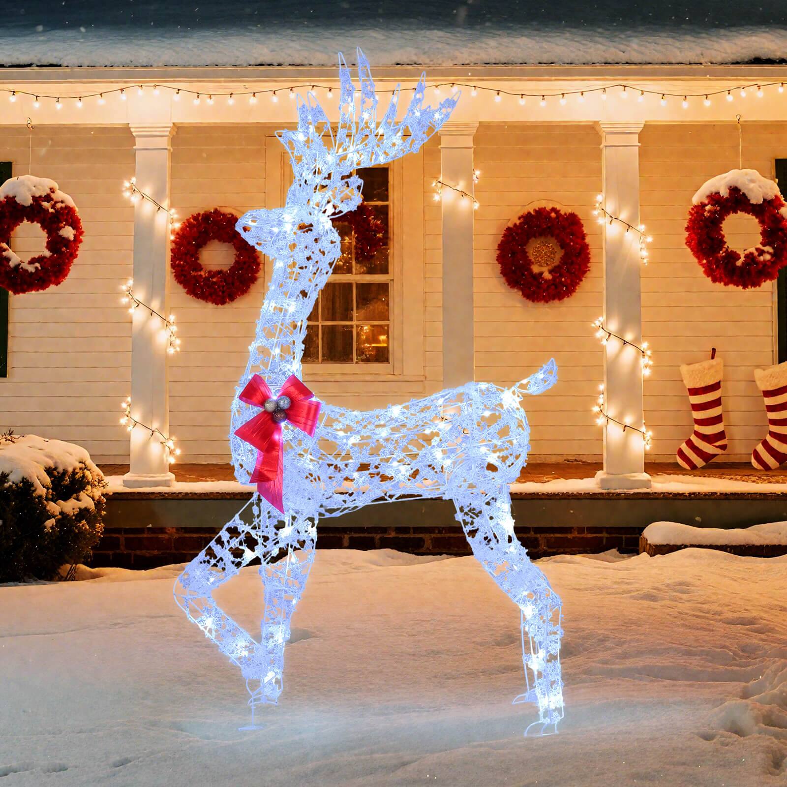Alt View 4. Costway - Costway 5 FT Pre-Lit Christmas Reindeer with 100 LED Lights, Holiday Decoration for Home - White,Red.
