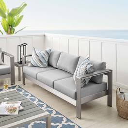 Shore Sunbrella® Fabric Aluminum Outdoor Patio Sofa by Modway - Silver Gray