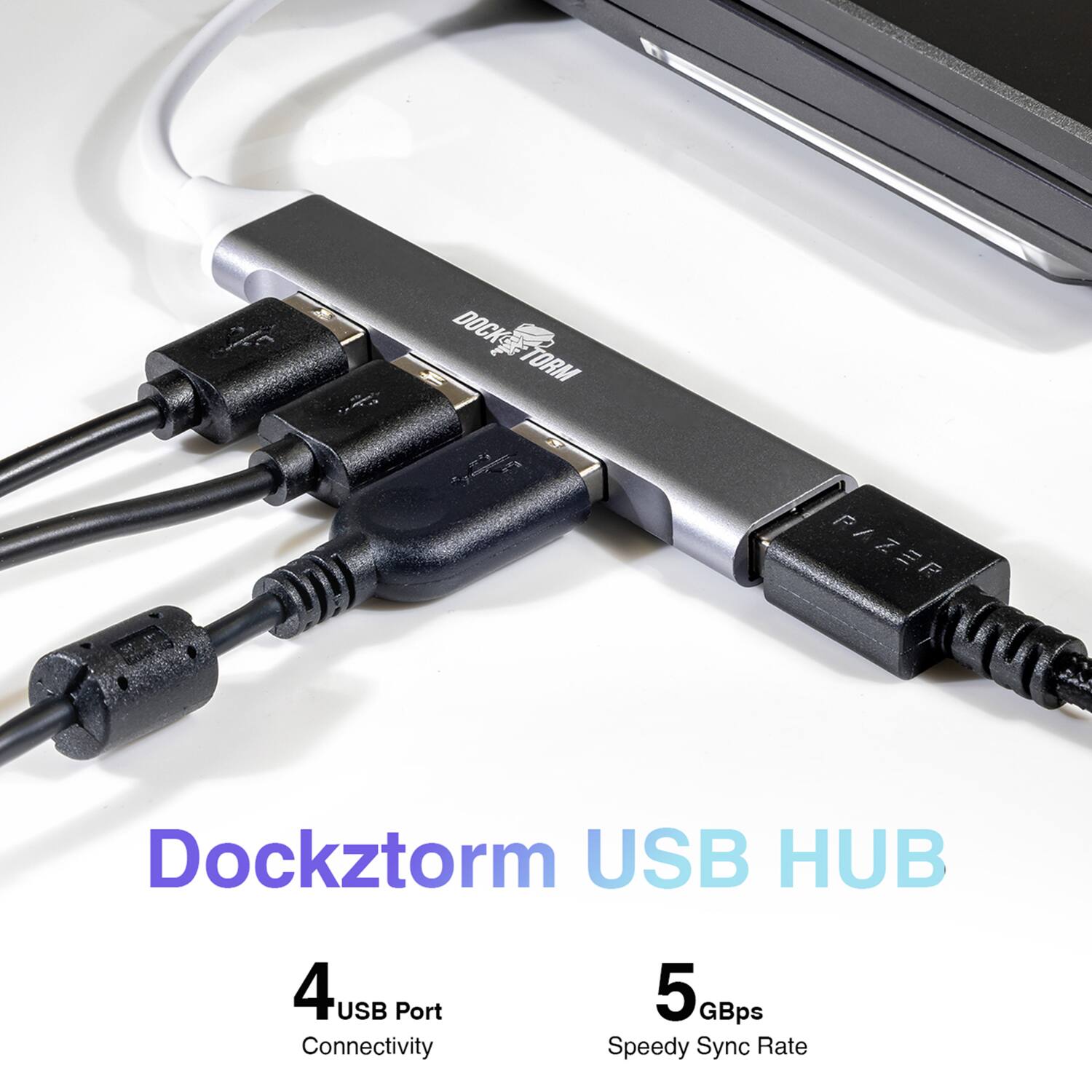 Dockztorm USB HUB  
4 USB Port Connectivity  
5 Gbps Speedy Sync Rate