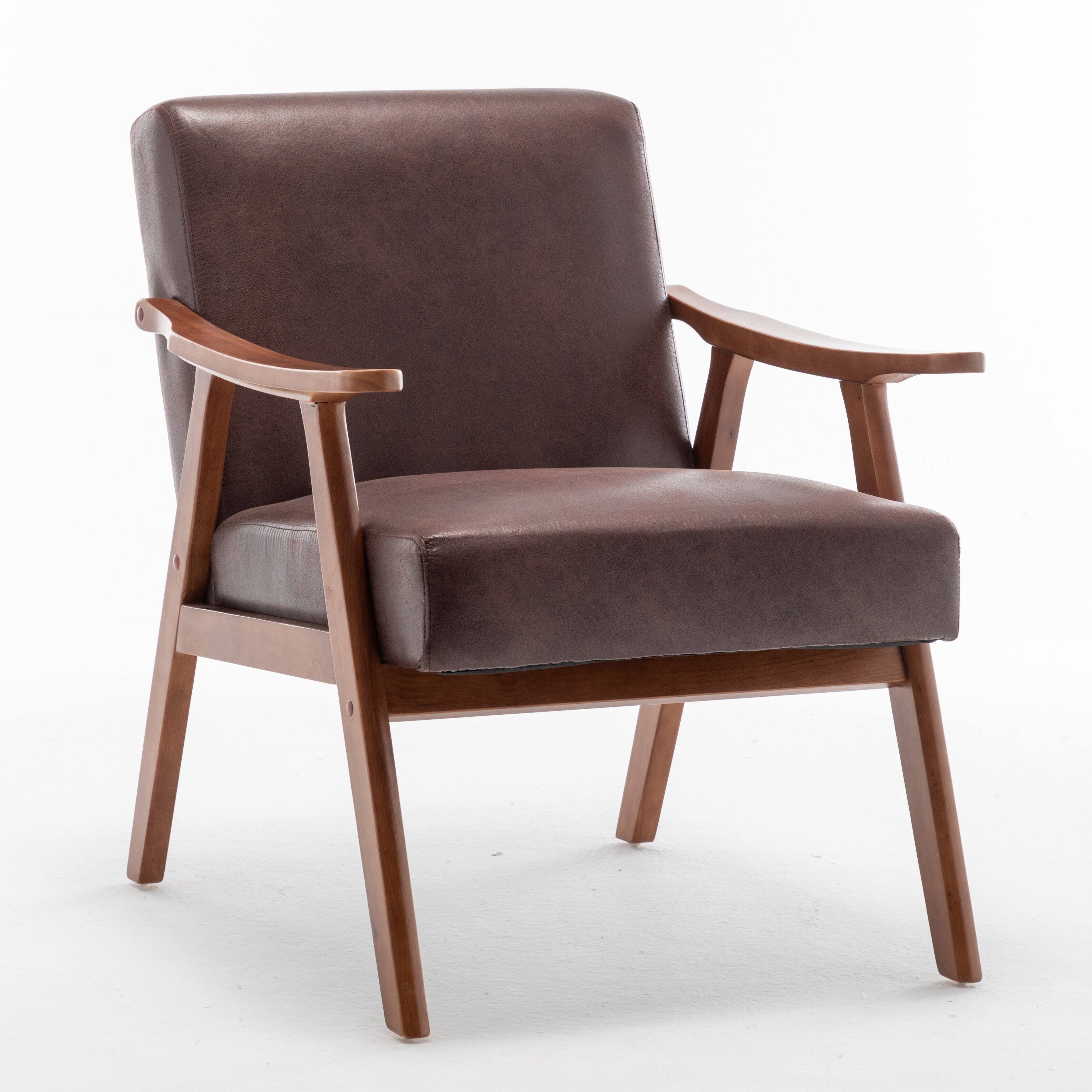 Front. Ecooso - Mid-Century Modern Wingback Chair with Solid Wood Frame, Extra-Thick Backrest, Accent Chair for Living Room or Bedroom - Dark Brown.