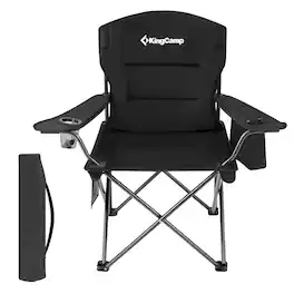 KingCamp - Padded Oversized Folding Chair with Cupholder, Cooler, & Pocket - Black