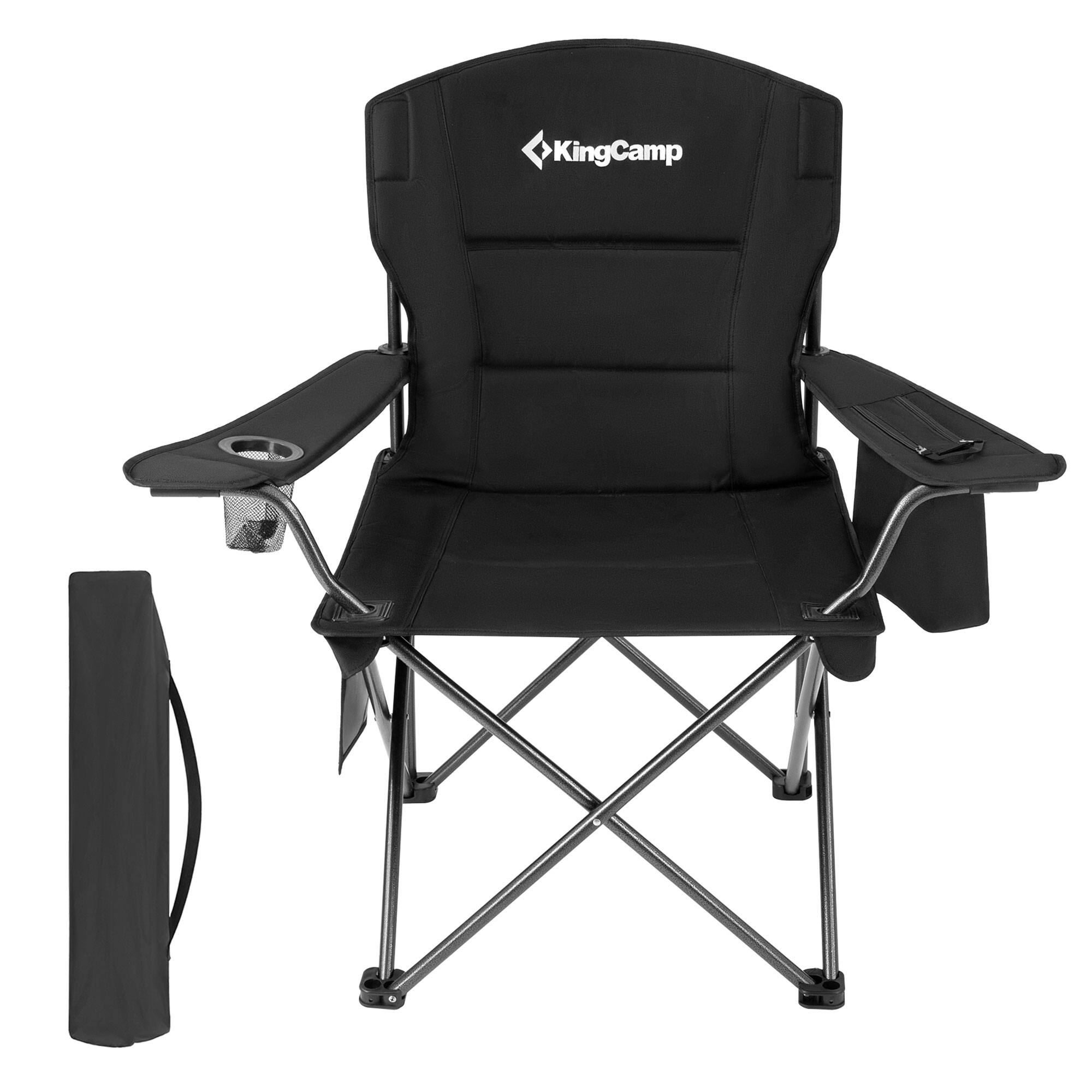 Front. KingCamp - KingCamp Padded Oversized Folding Chair with Cupholder, Cooler, & Pocket, Black - Black.