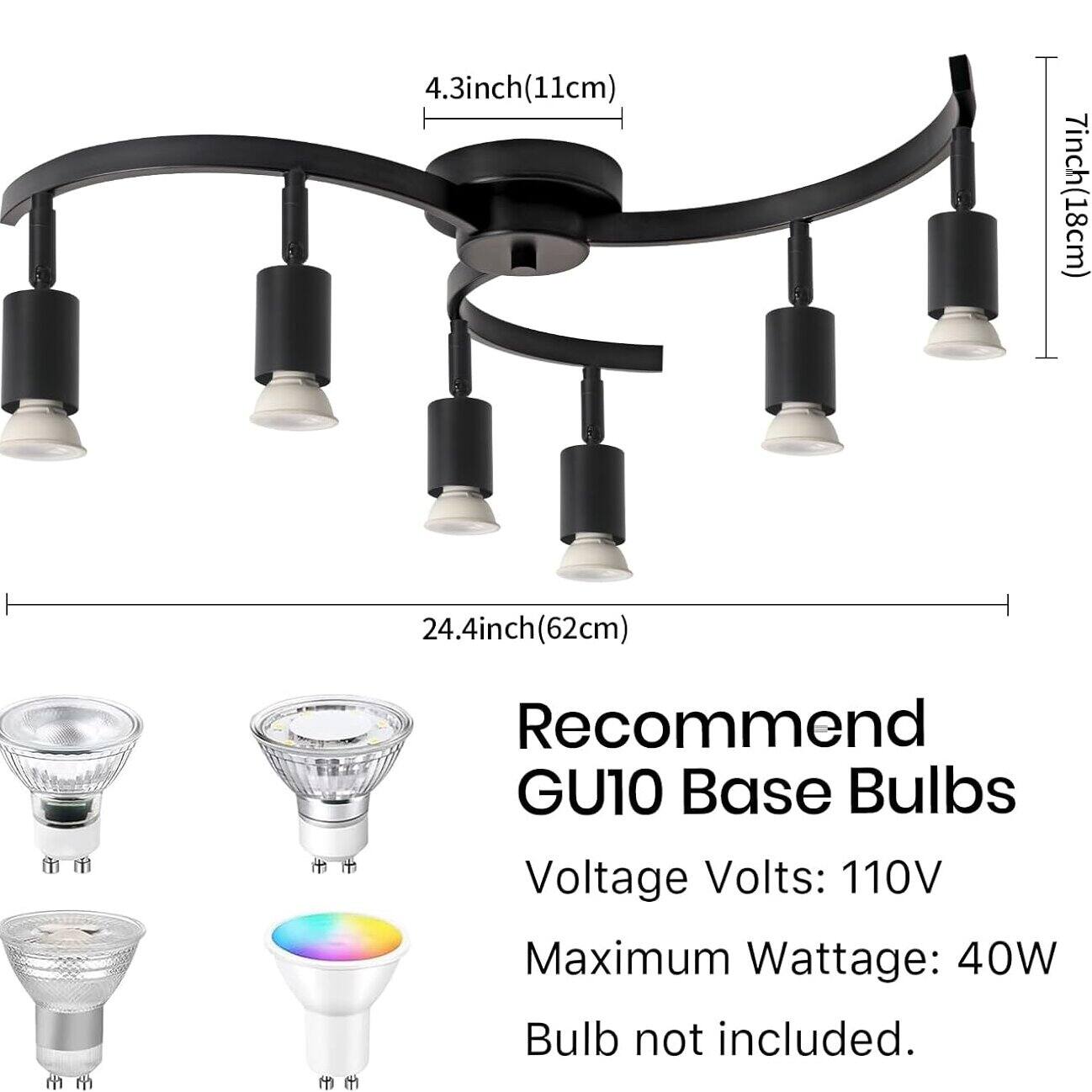 4.3 inch (11 cm)  
7 inch (18 cm)  
24.4 inch (62 cm)  

Recommend GU10 Base Bulbs  
Voltage Volts: 110V  
Maximum Wattage: 40W  
Bulb not included.