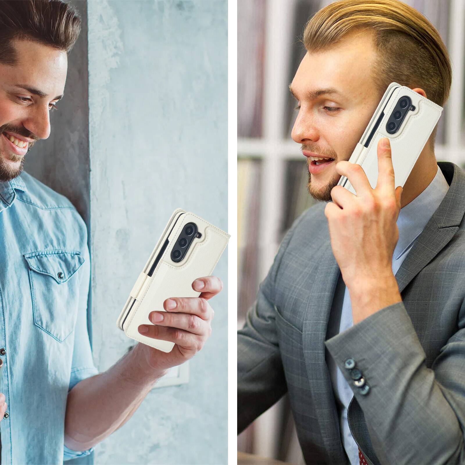 Alt View 5. Dteck - For Samsung Galaxy Z Fold8 Ultra Wallet Case Shockproof PU Leather Pen Holder Card Slots Magnetic Clasp Kickstand Cover - White.