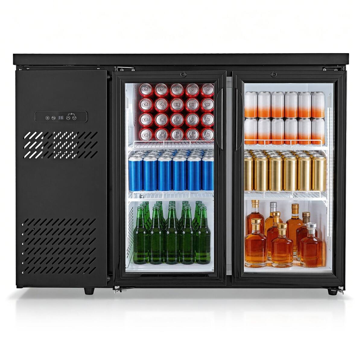 Front. Loheer - Loheer Back Bar Cooler, 11.8 Cu Ft Beverage Refrigerator, Counter Height Commercial Display Fridge with 2 Glass Doors - Black.