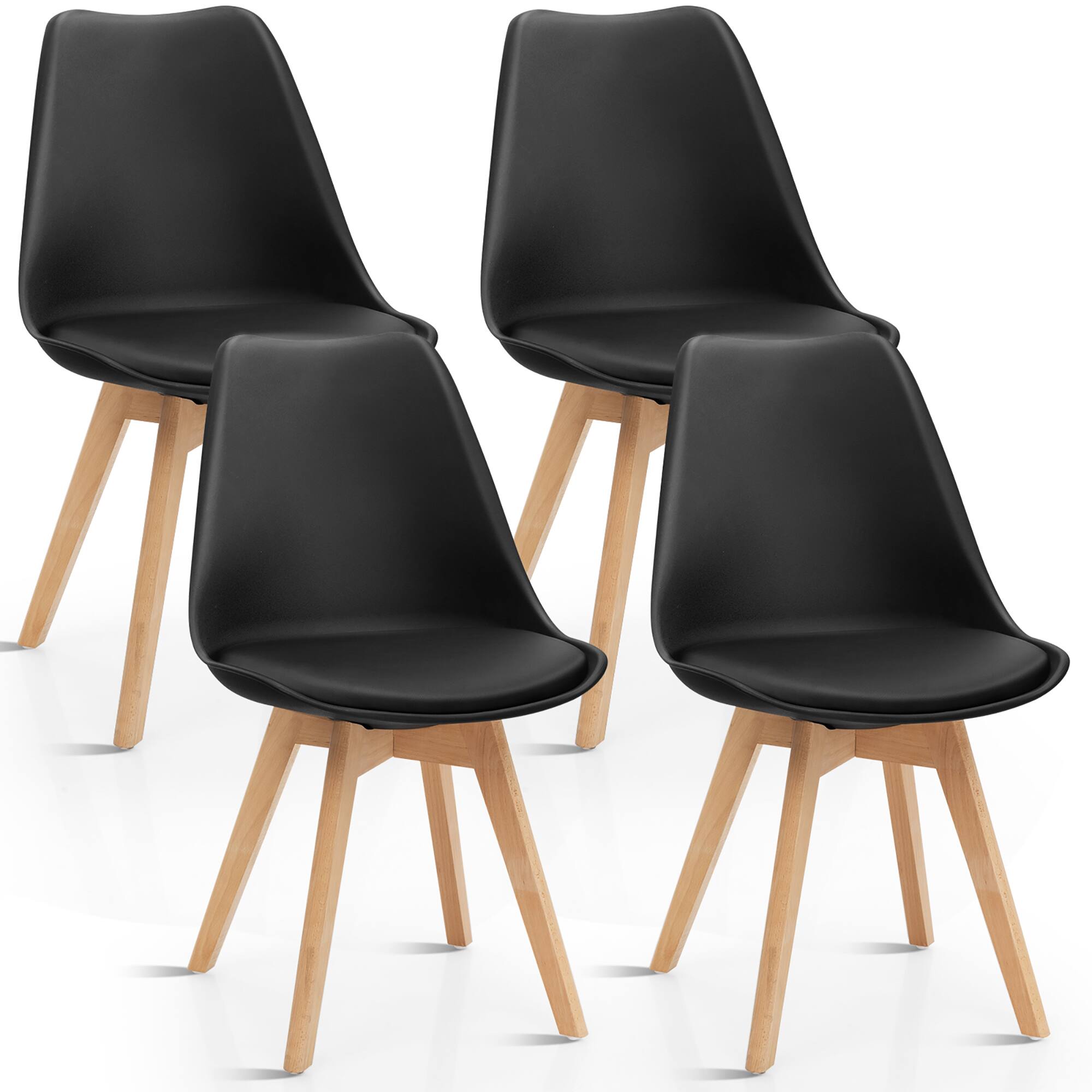 Costway - Set of 4 Dining Chair Mid Century Modern Shell PU Seat W/ Wood Leg - Black price history on PriceWatchPro
