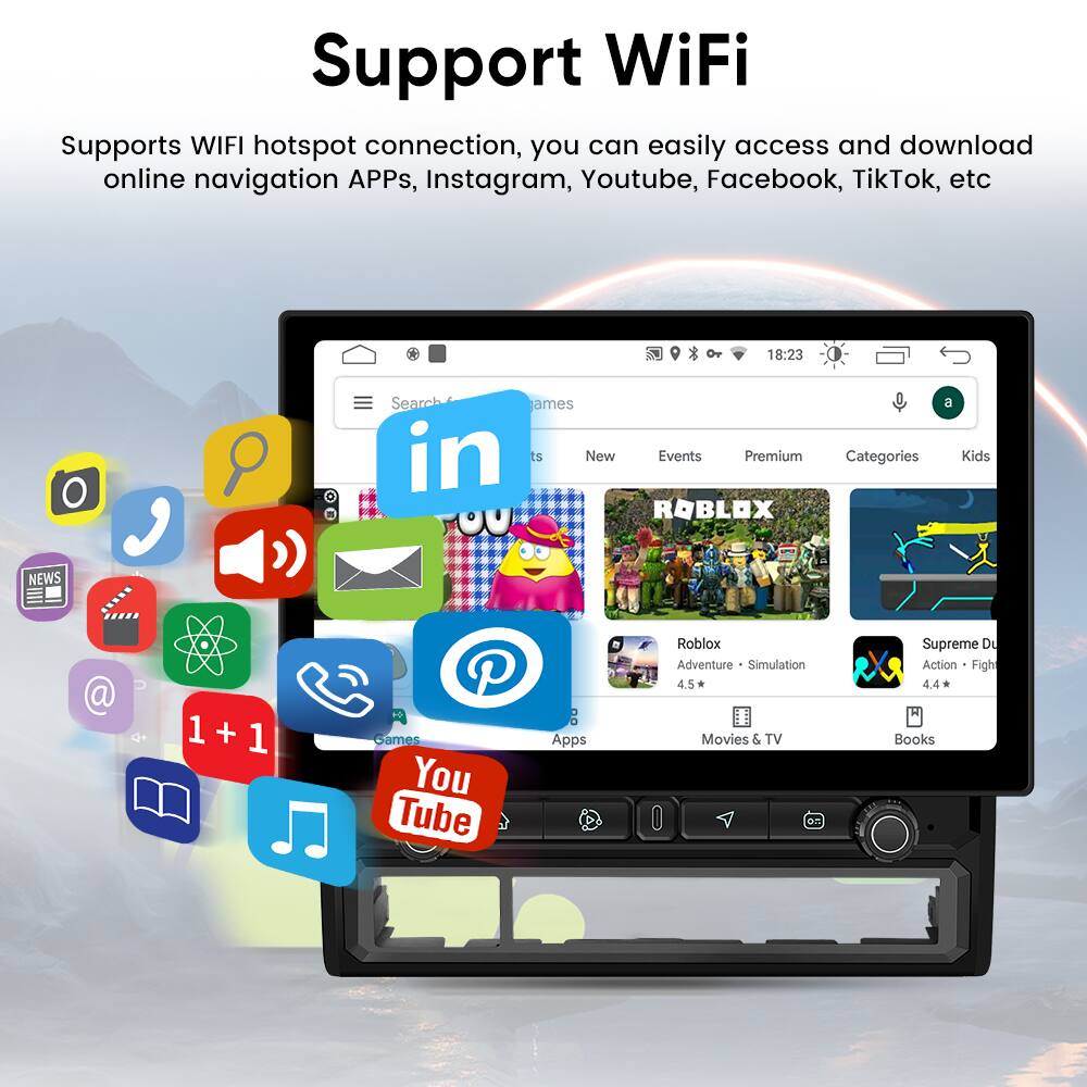 Support WiFi

Supports WIFI hotspot connection, you can easily access and download online navigation APPs, Instagram, Youtube, Facebook, TikTok, etc.

Search games in New Events Premium ROBLOX Categories a Kids NEWS @ 1 + 1 P Dames You Tube ap Apps Roblox Adventure Simulation 4.5* Movies & TV I Supreme Du Action Fight 4.4 Books