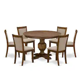 East West Furniture - 7-Pc Dining Table Set - Modern Pedestal Dining Table and 6 Light Tan Color Parson Dining Chairs - Multi-Color