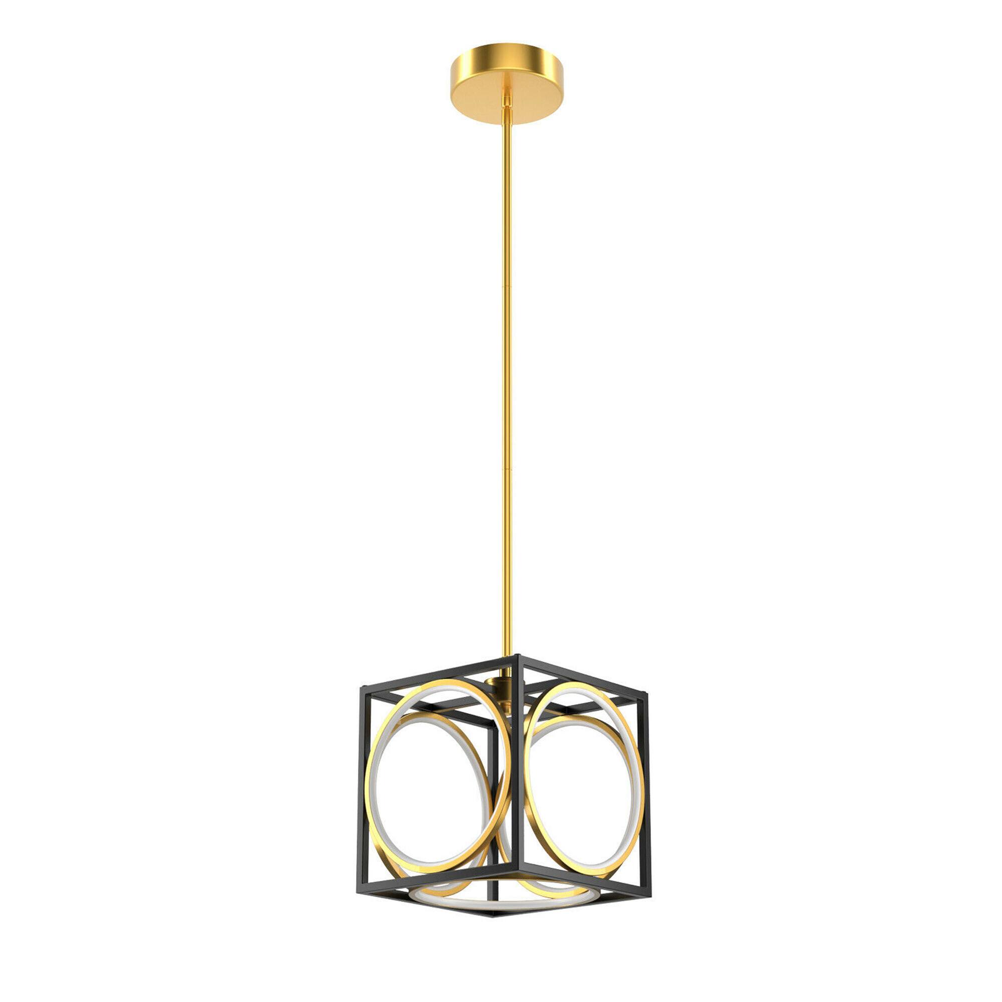 Alt View 9. Gymax - Gymax Modern LED Pendant Light 3000K Warm Light Cube Ceiling Light Fixture Golden - Golden.