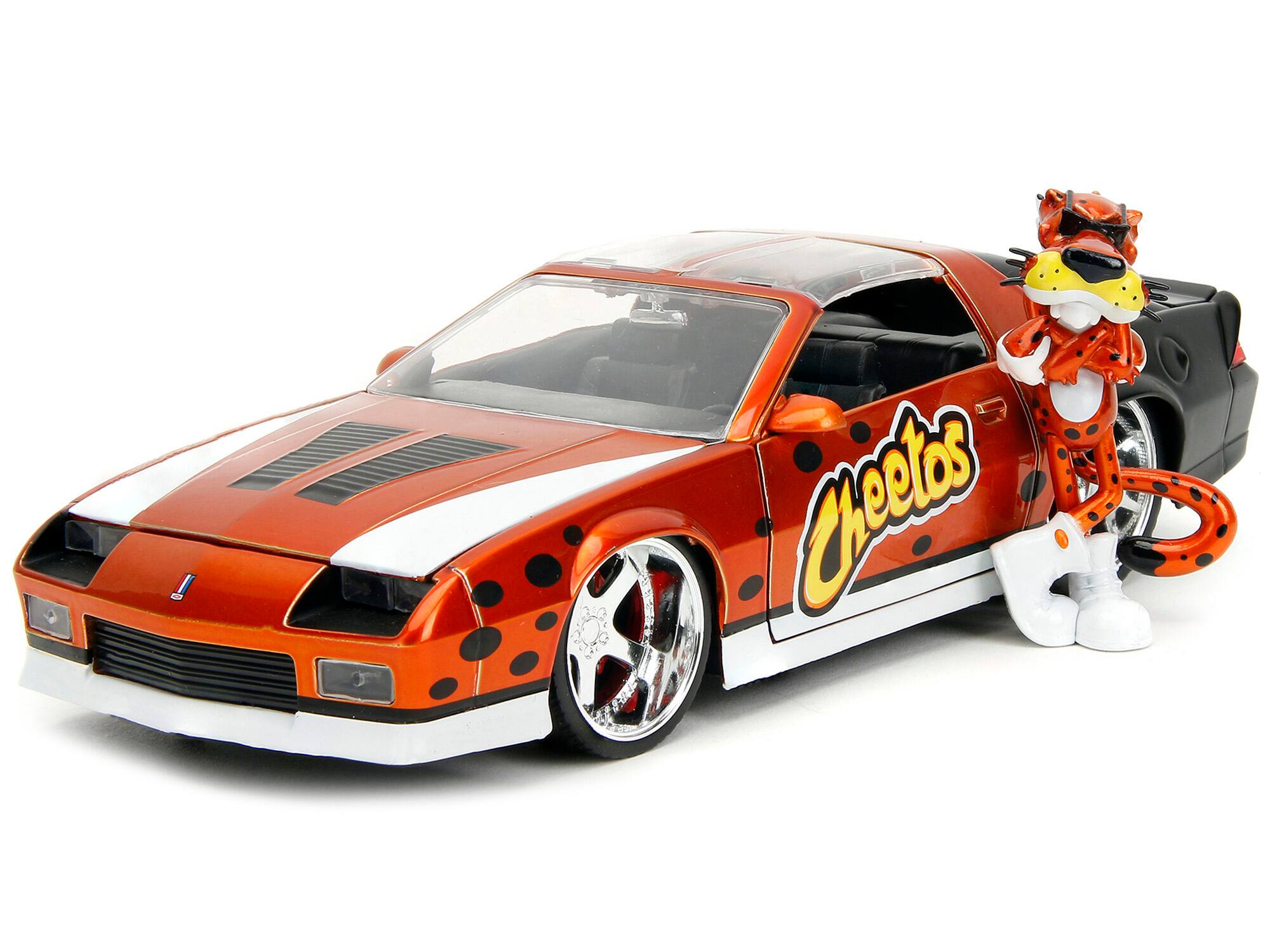 Alt View 6. Jada - 1985 Chevrolet Camaro Z/28 Orange Metallic w/Graphics & Chester Cheetah Figure "Cheetos" 1/24 Model Car by Jada.