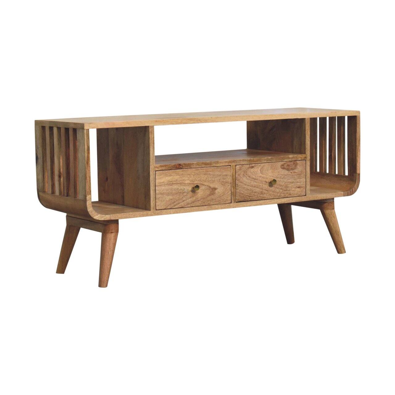 Back. Artisan Furniture - Artisan Furniture Solid Wood Soba Nordic Multi Media Unit, 2 Drawers, 3 Shelves, Brown - Beige.
