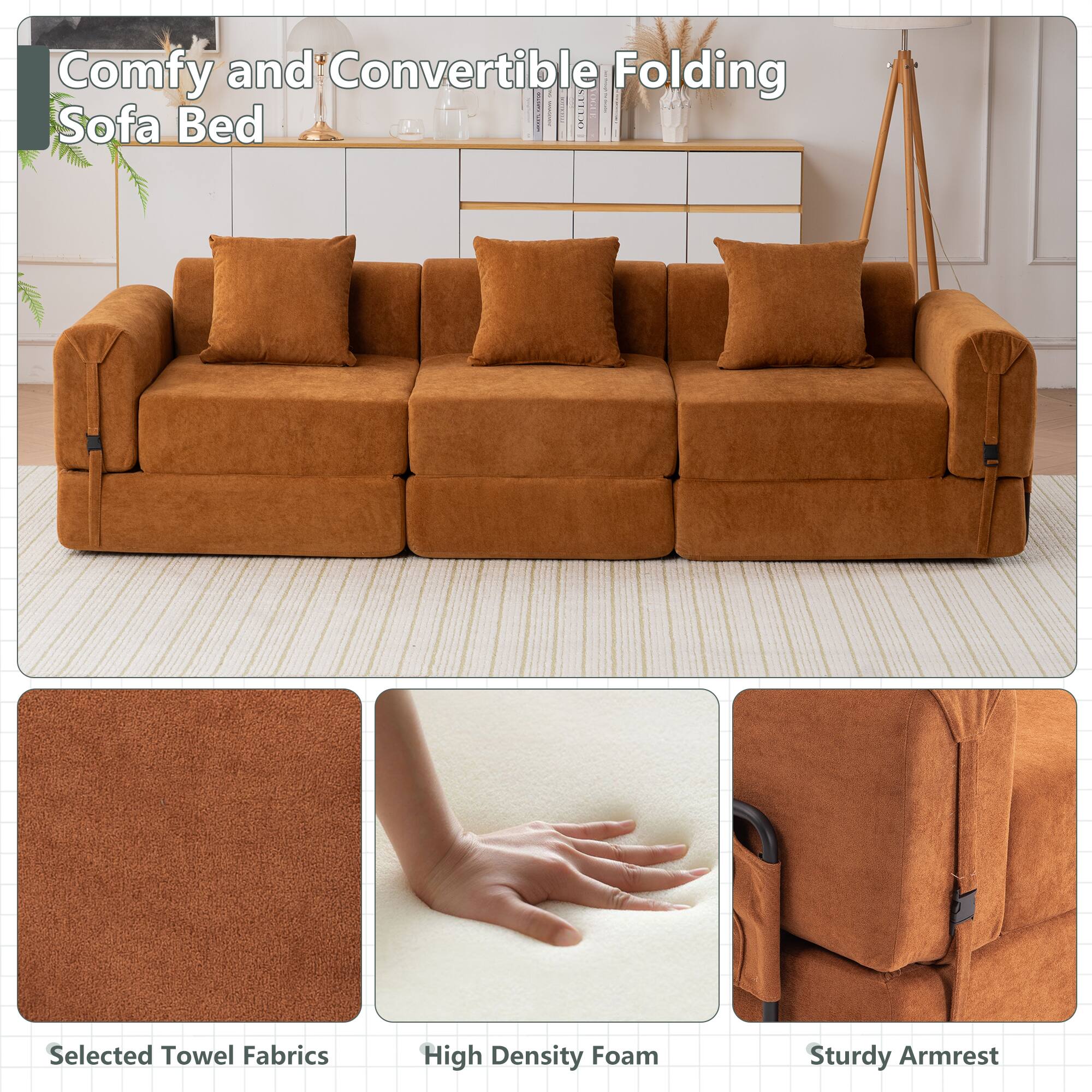 Comfy and Convertible Folding Sofa Bed

Selected Towel Fabrics

High Density Foam

Sturdy Armrest