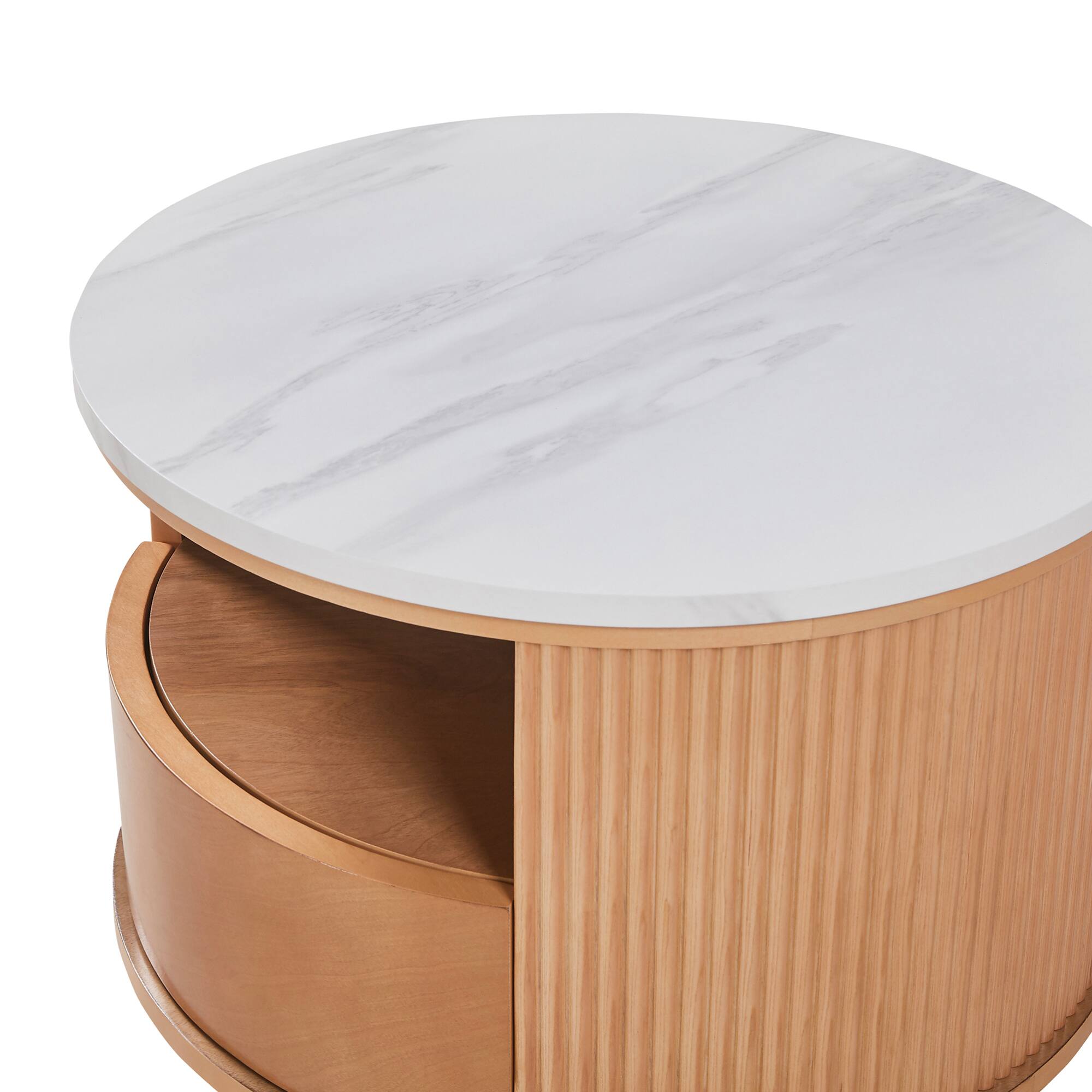 Alt View 8. GOODSILO - Modern Nesting Coffee Table Set with White Marble Top and Two-Tier Storage - Natural.