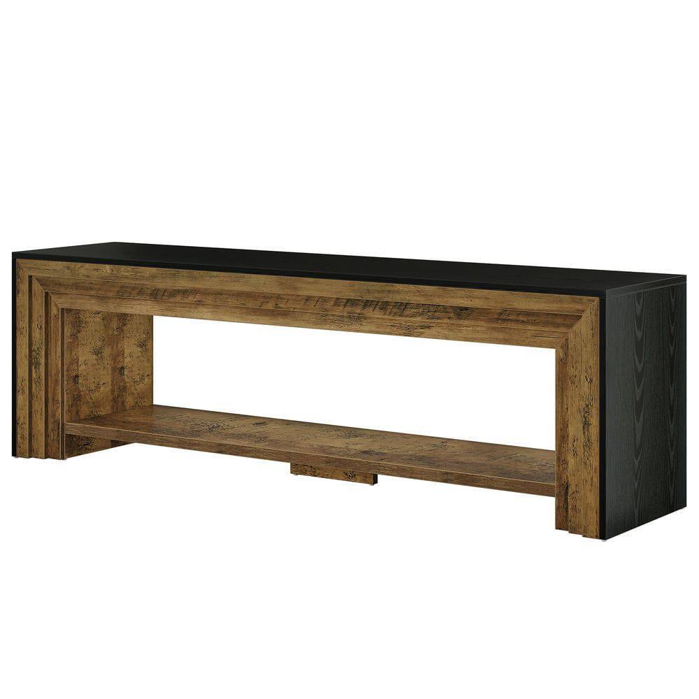 Alt View 2. Kadyn - 70" Farmhouse TV Stand for 75-Inch TVs, Long Low Media Console with Open Shelves, Rustic Brown & Black - Brown.