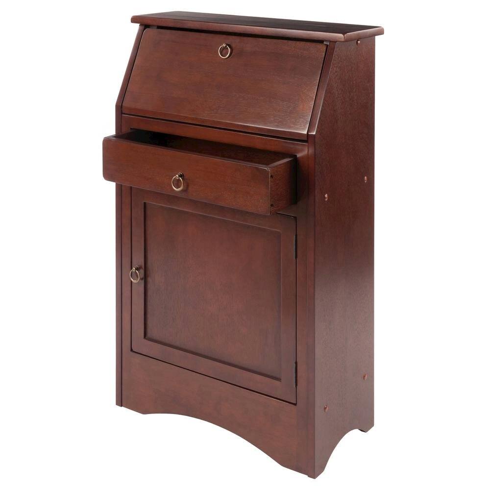Alt View 1. FurniFact - Walnut Secretary Desk – Classic Roll Top Hidden Desk with Storage - Walnut.