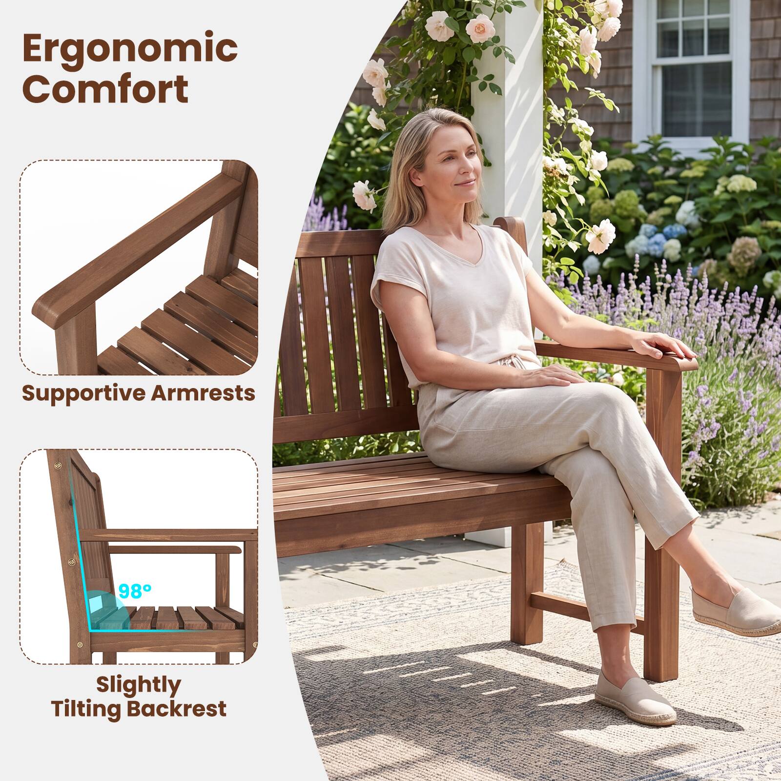 Ergonomic Comfort  
Supportive Armrests  
98° Slightly Tilting Backrest