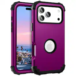 Dteck - Rugged Case for Apple iPhone 17 Pro Max,Shockproof Soft Silicone Bumper Hard PC Back Cover,3-Layers Protective Shell - Purple