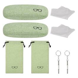 Unique Bargains - 1 Set Hard Shell Glasses Case Kit, Linen Fabric Sunglass Organizer w/ Storage Bag & Soft Cloth for Women/Men - Silky Lime