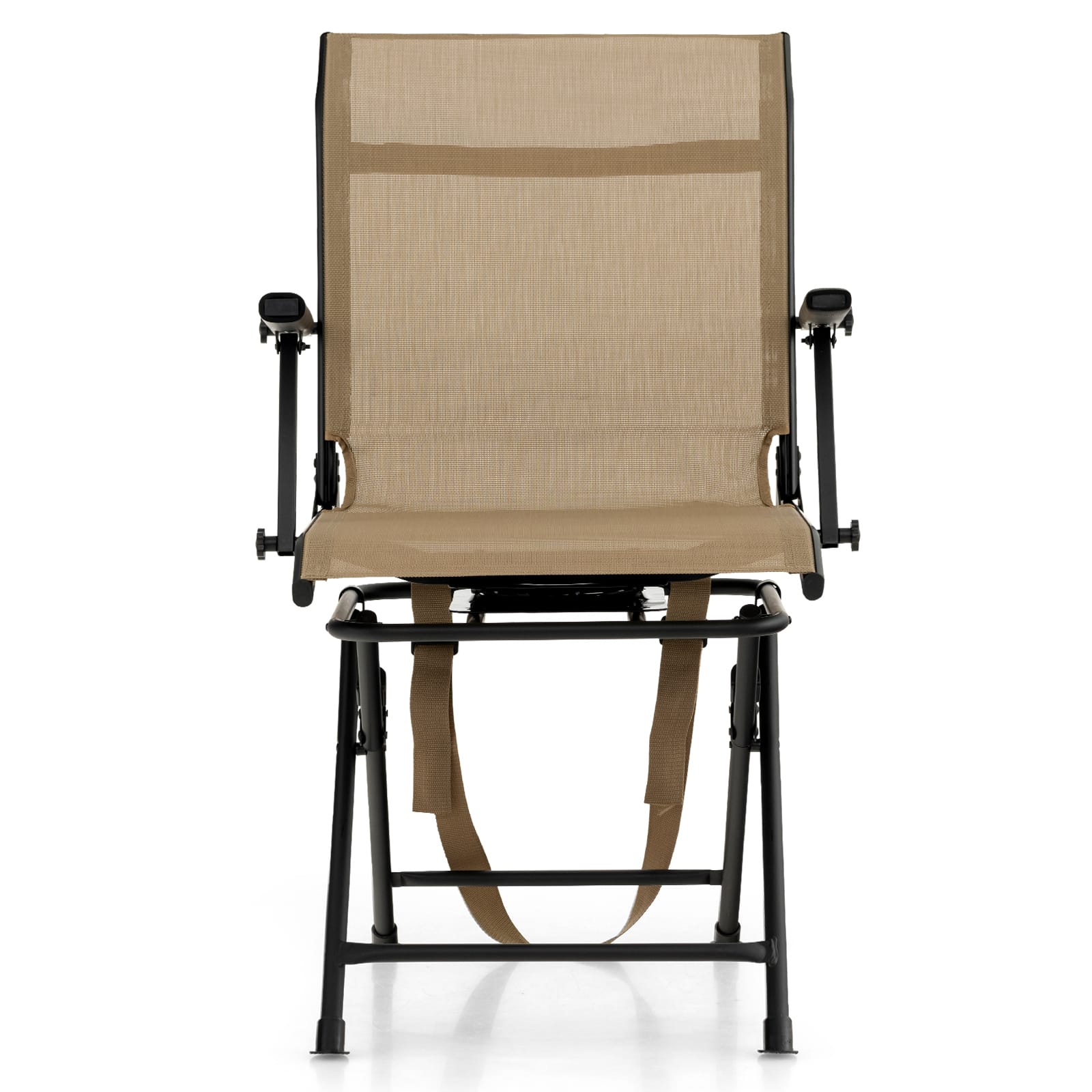 Ecooso - Folding Swivel Patio Chair with Armrests and Mesh Back - Black/Coffee