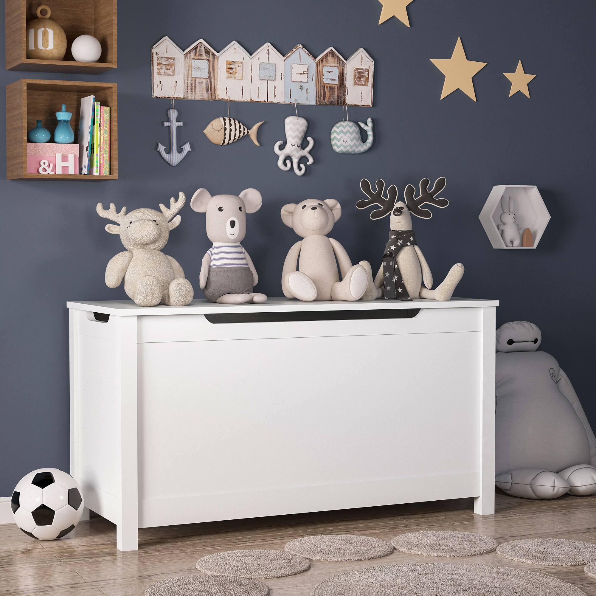 Alt View 4. GOODSILO - Kids' Toy Box: Large Wooden Storage Chest with Safety Lid for Playroom Organization - White.