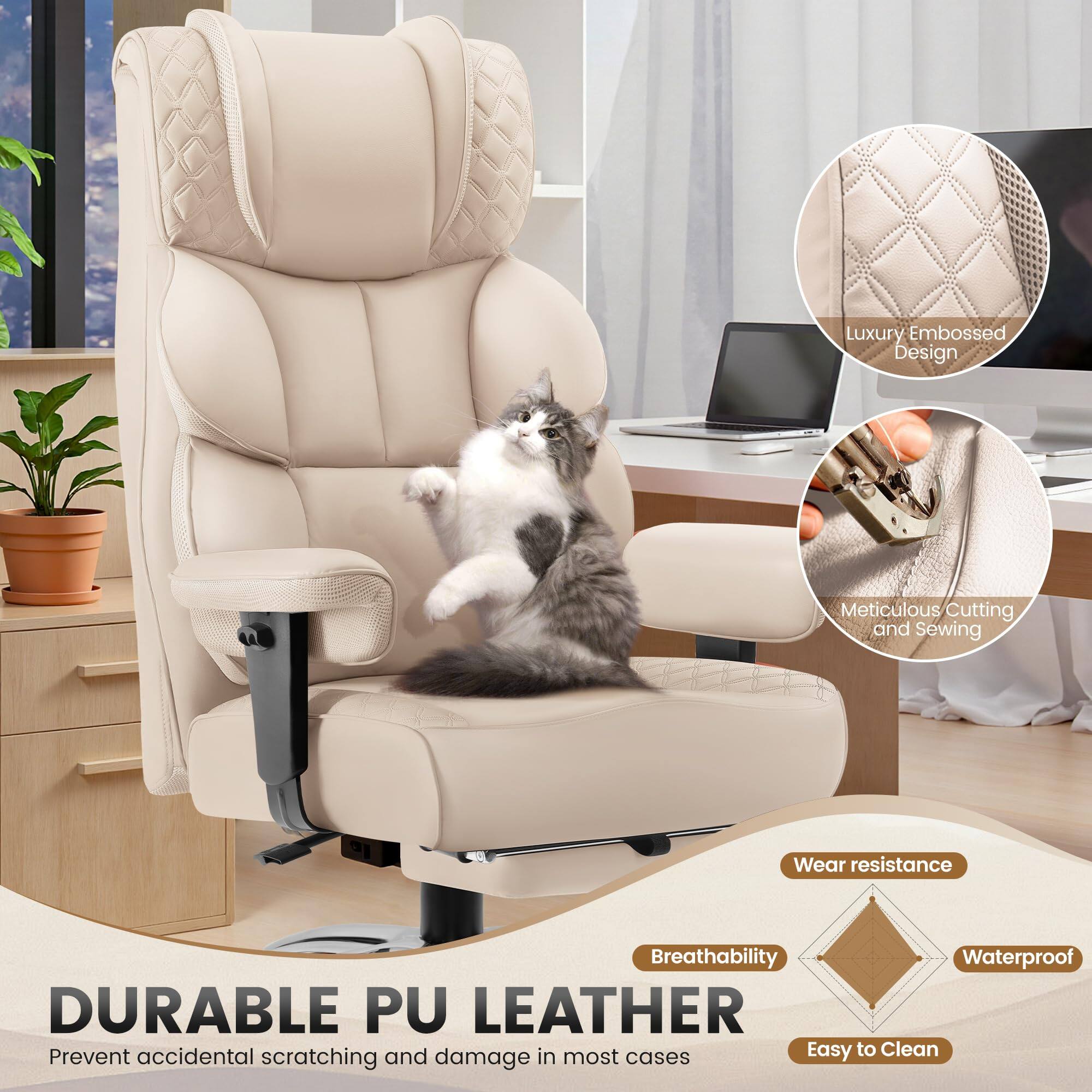 Luxury Embossed Design  
Meticulous Cutting and Sewing  
DURABLE PU LEATHER  
Prevent accidental scratching and damage in most cases  
Wear resistance  
Breathability  
Waterproof  
Easy to Clean
