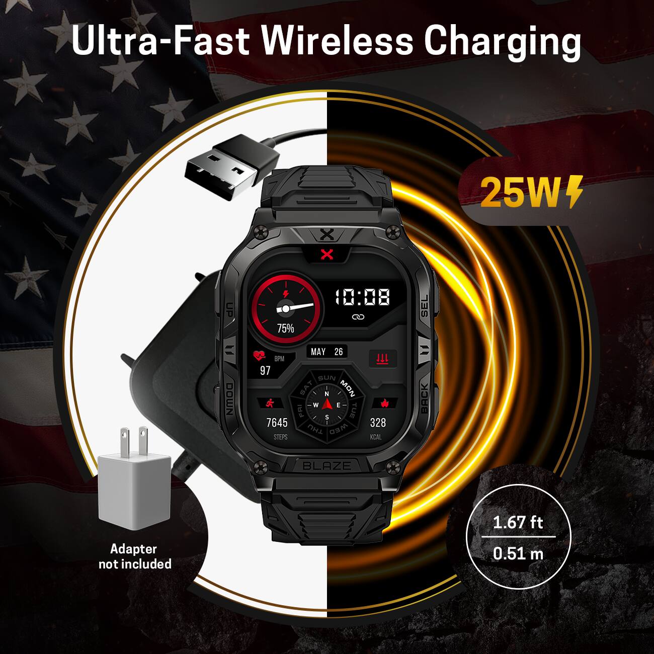 Ultra-Fast Wireless Charging  
25W  
Adapter not included  
1.67 ft (0.51 m)
