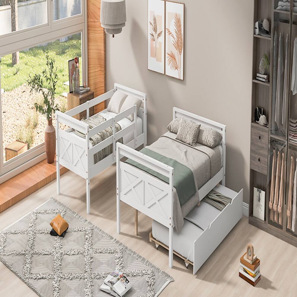 Alt View 4. Loheer - Loheer Twin Over Full Bunk Bed with Trundle White Solid Wood - White.