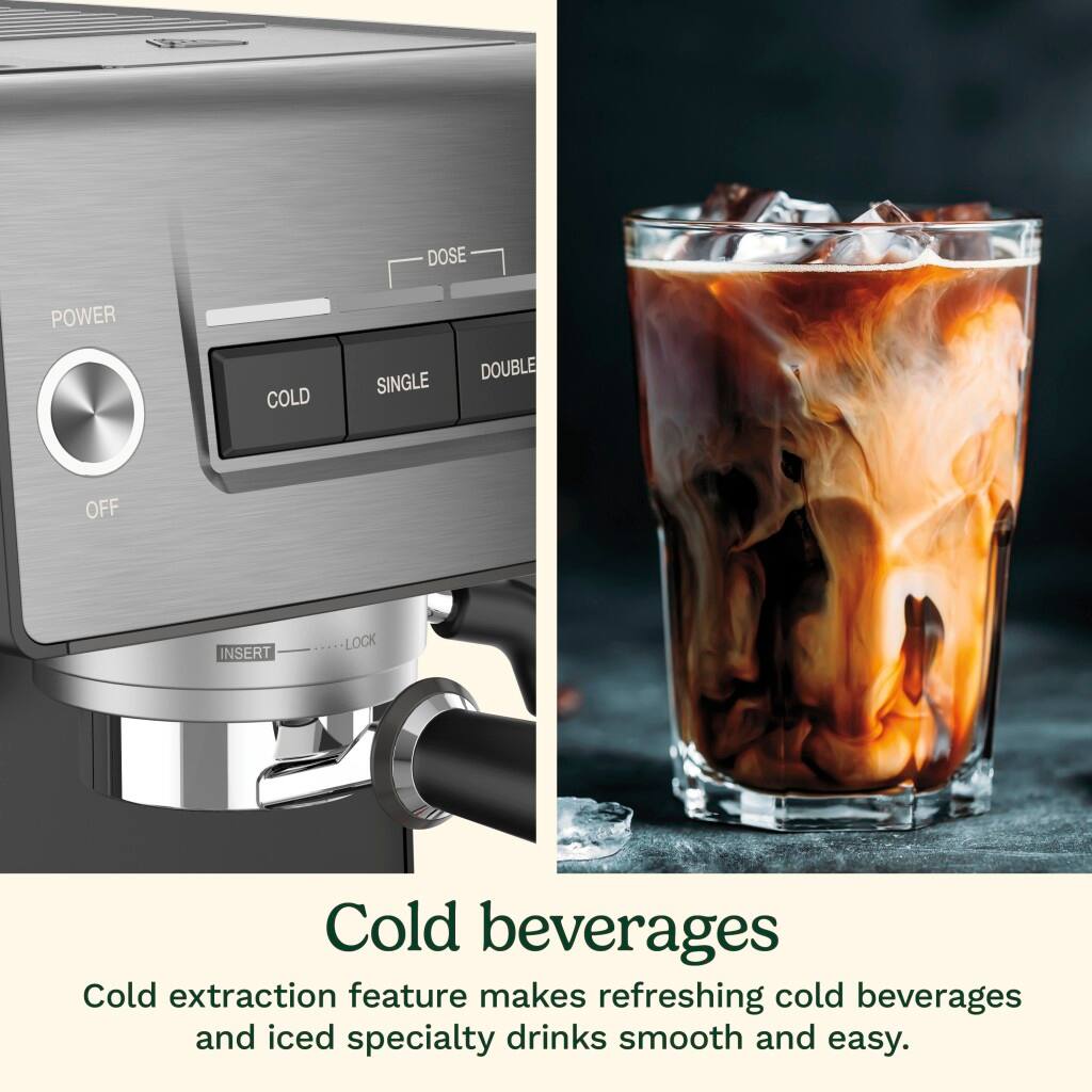 Cold beverages are made possible by the cold extraction feature, which creates refreshing cold drinks and iced specialty drinks smoothly and easily.