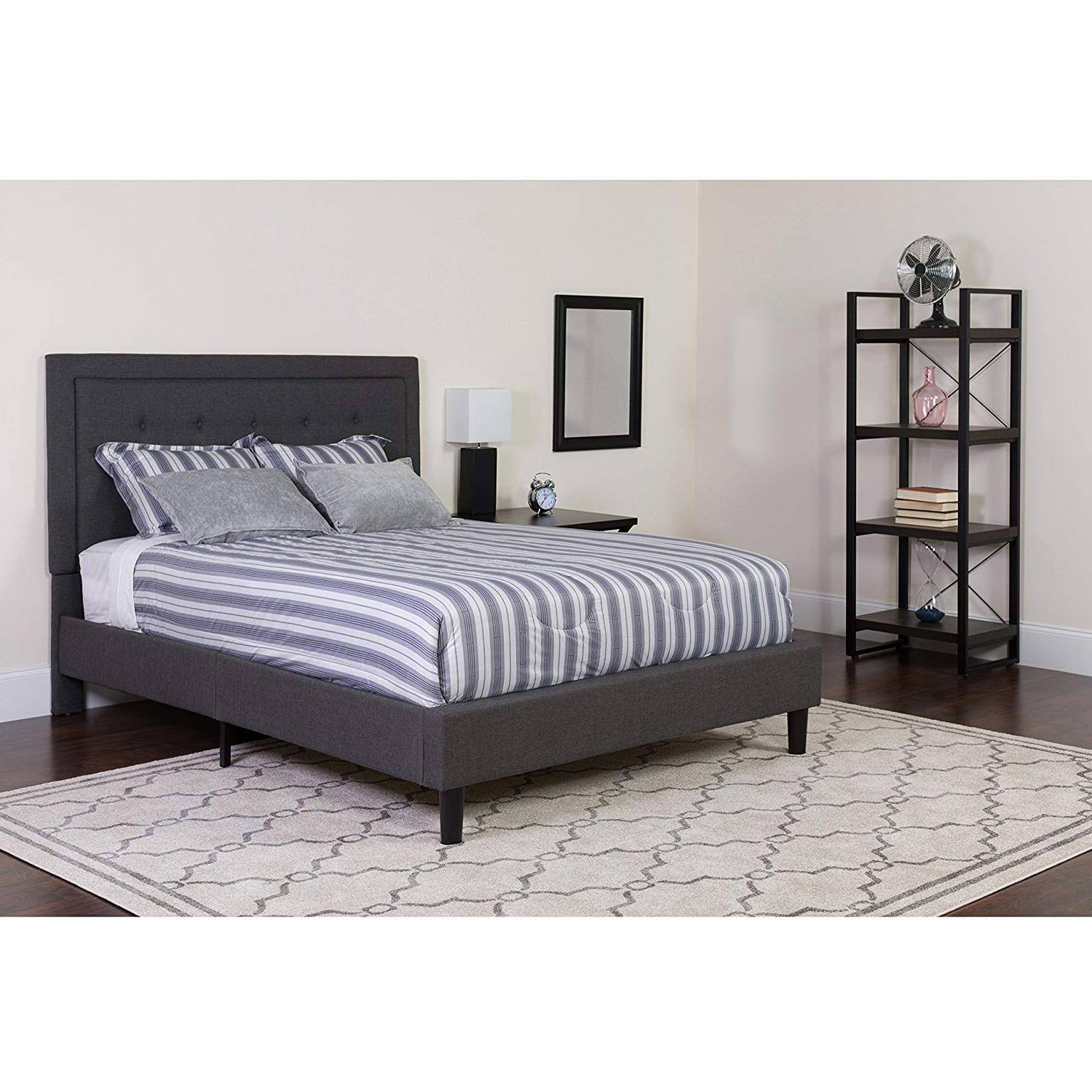 Left. Hivvago - Hivvago Full size Fabric Upholstered Platform Bed Frame with Tufted Headboard - Dark Grey.