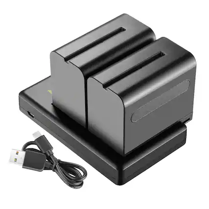 Front. Neewer - 2-Pack 6600mAh NP-F Series Batteries & USB Charger, for Sony Handycam/LED Light/Monitor - Black.