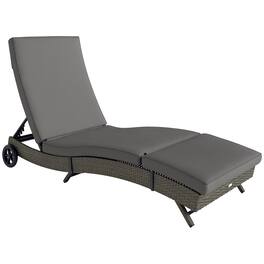 Outsunny - Wicker Chaise Lounge Chair Outdoor with Wheels & Cushion, PE Rattan Patio Lounge Chair with 5-Level Adjustable Backrest - Gray