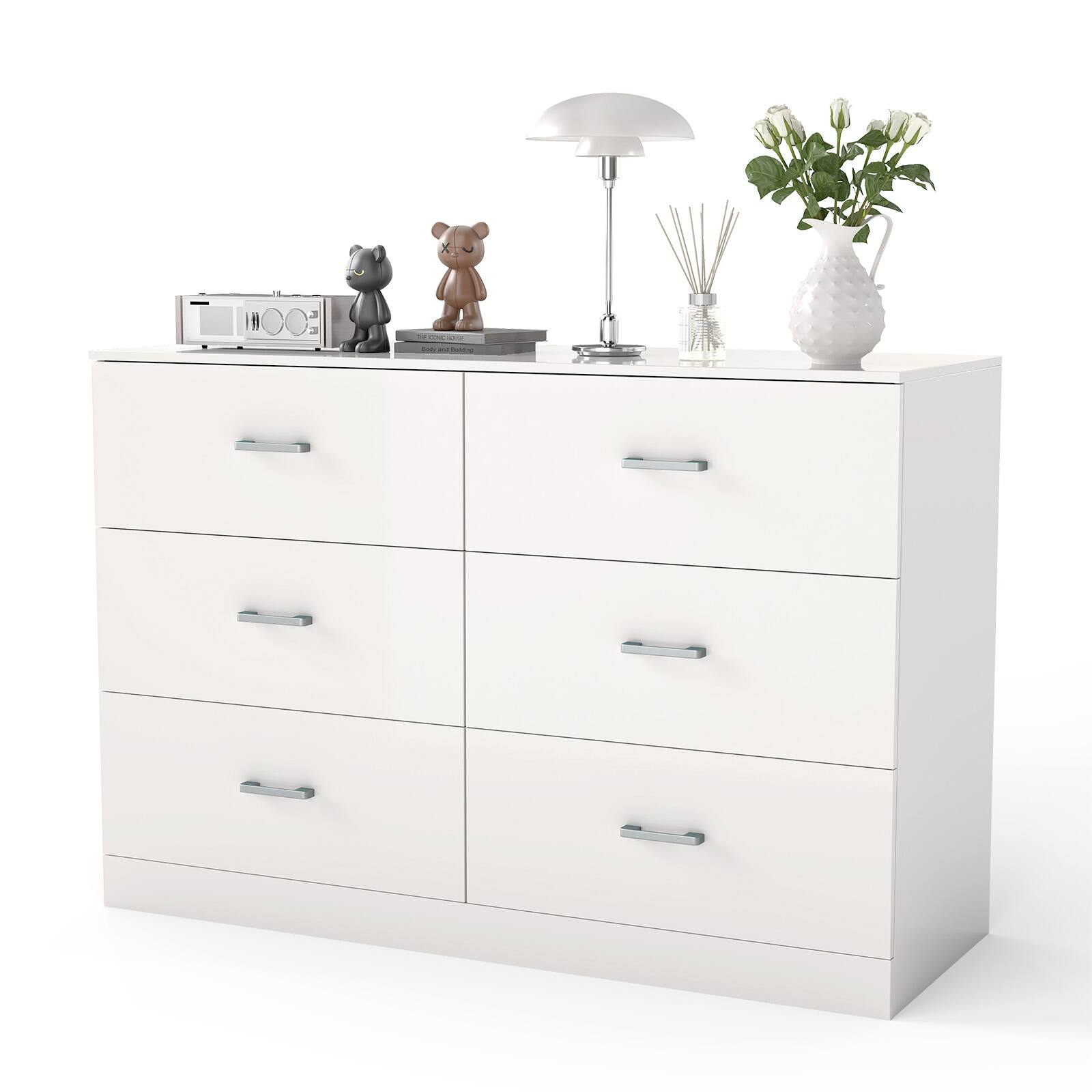 Alt View 6. Sugift - 6-Drawer Dresser with Spacious Storage and Modern White Finish for Bedroom, Living Room, or Entryway - White.
