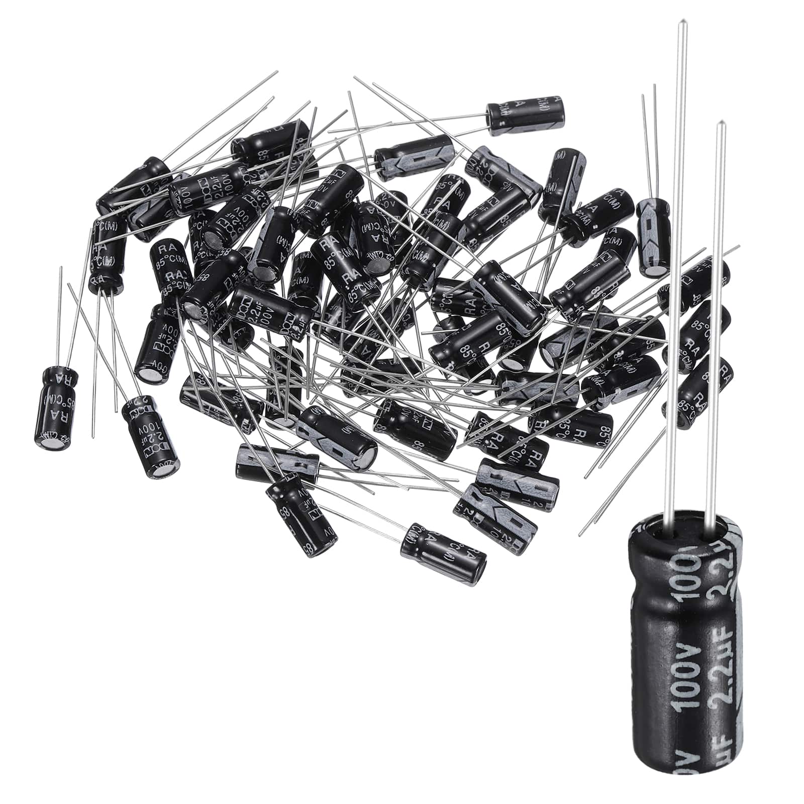 Unique Bargains - 2.2uF 100V 5x11mm Electrolytic Capacitor, 105C High Temp Radial Leads, for TVs/LCDs/VCD, 60pcs - Black price history on PriceWatchPro