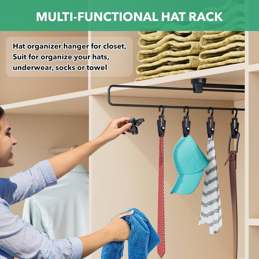 Fairpeak 2 Pack Hanging Hat Storage Rack with 20 Clips, Closet Rods ...