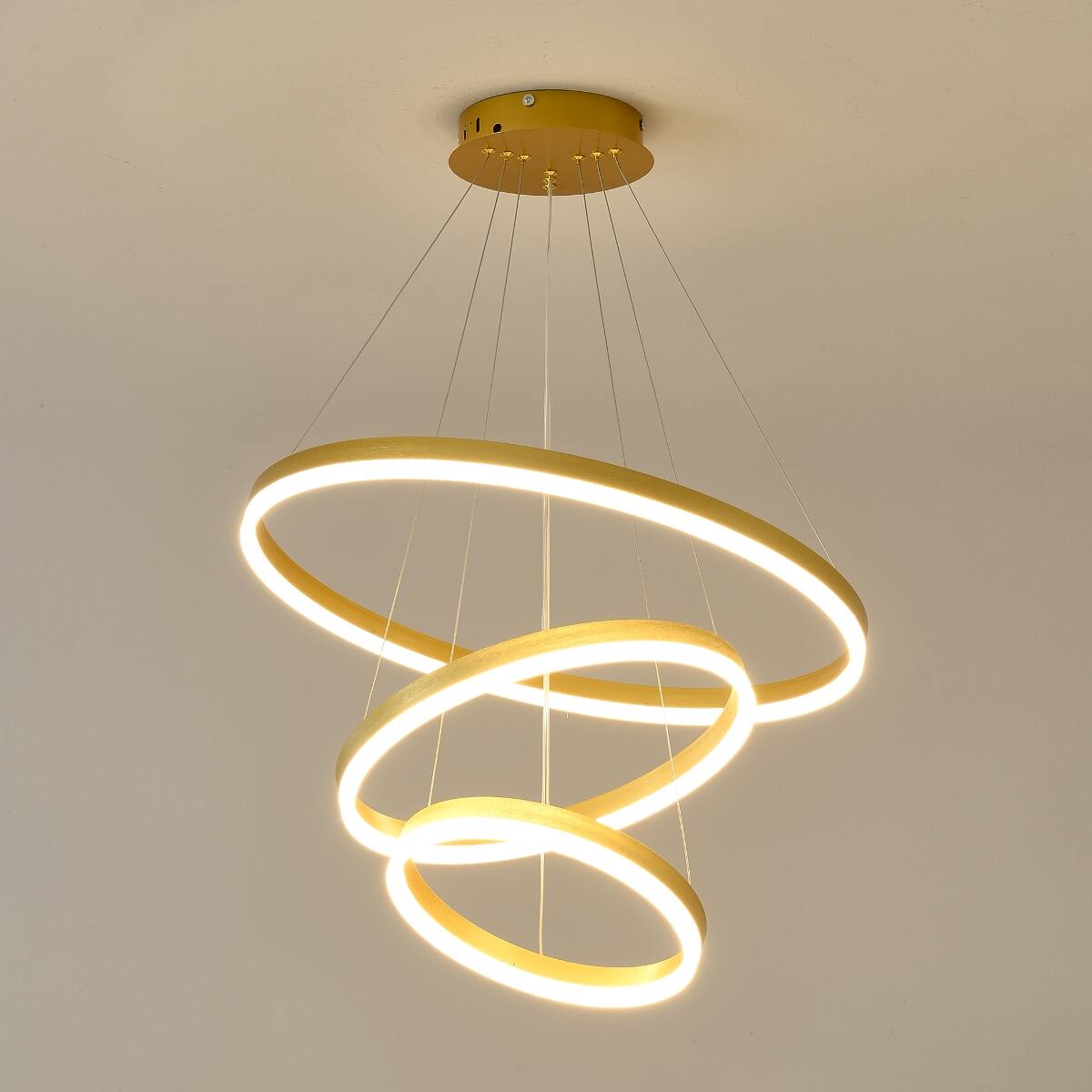 Back. Loheer - Loheer Modern Gold Three Ring LED Chandelier Dimmable Adjustable Pendant Light.