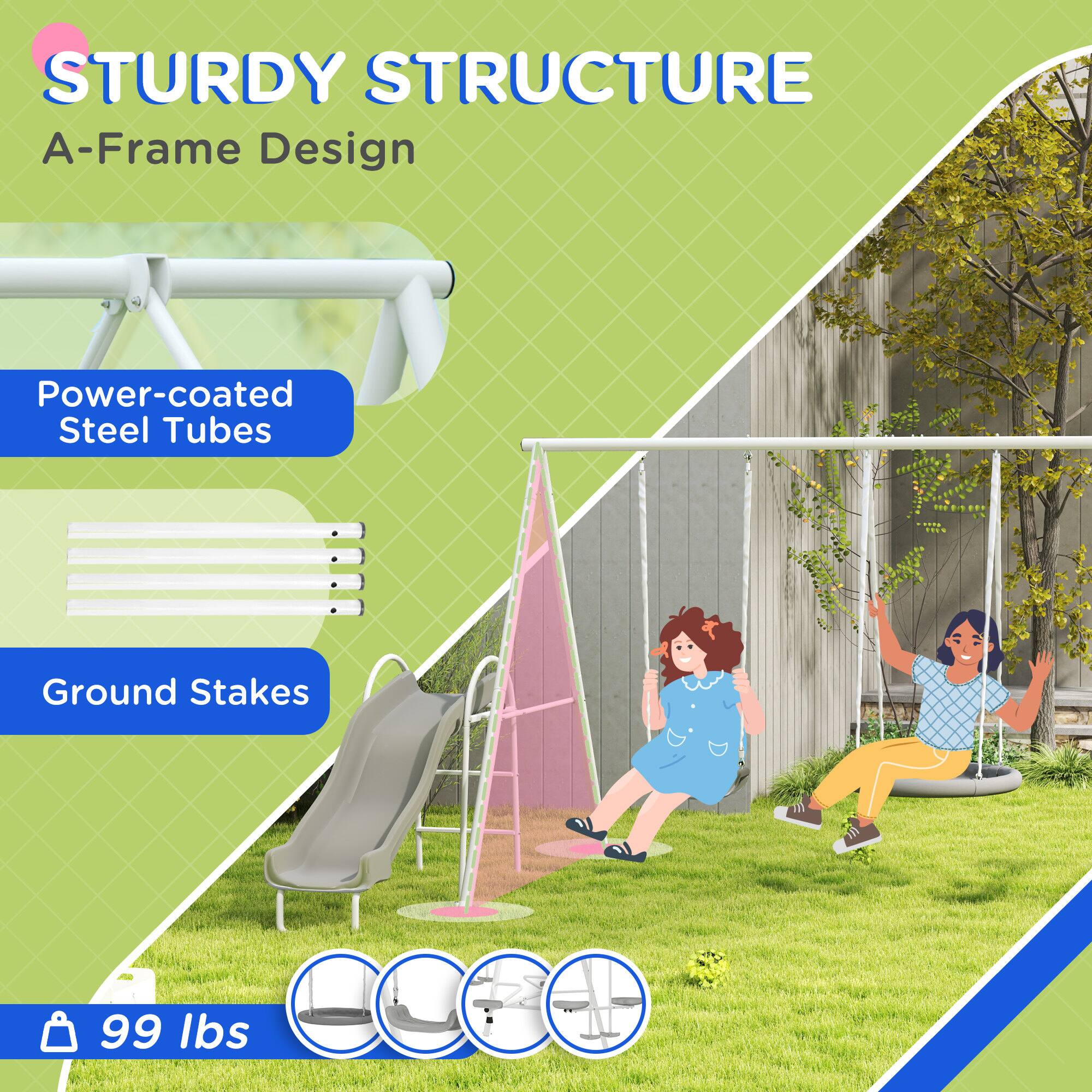 STURDY STRUCTURE  
A-Frame Design  
Power-coated Steel Tubes  
Ground Stakes  
99 lbs