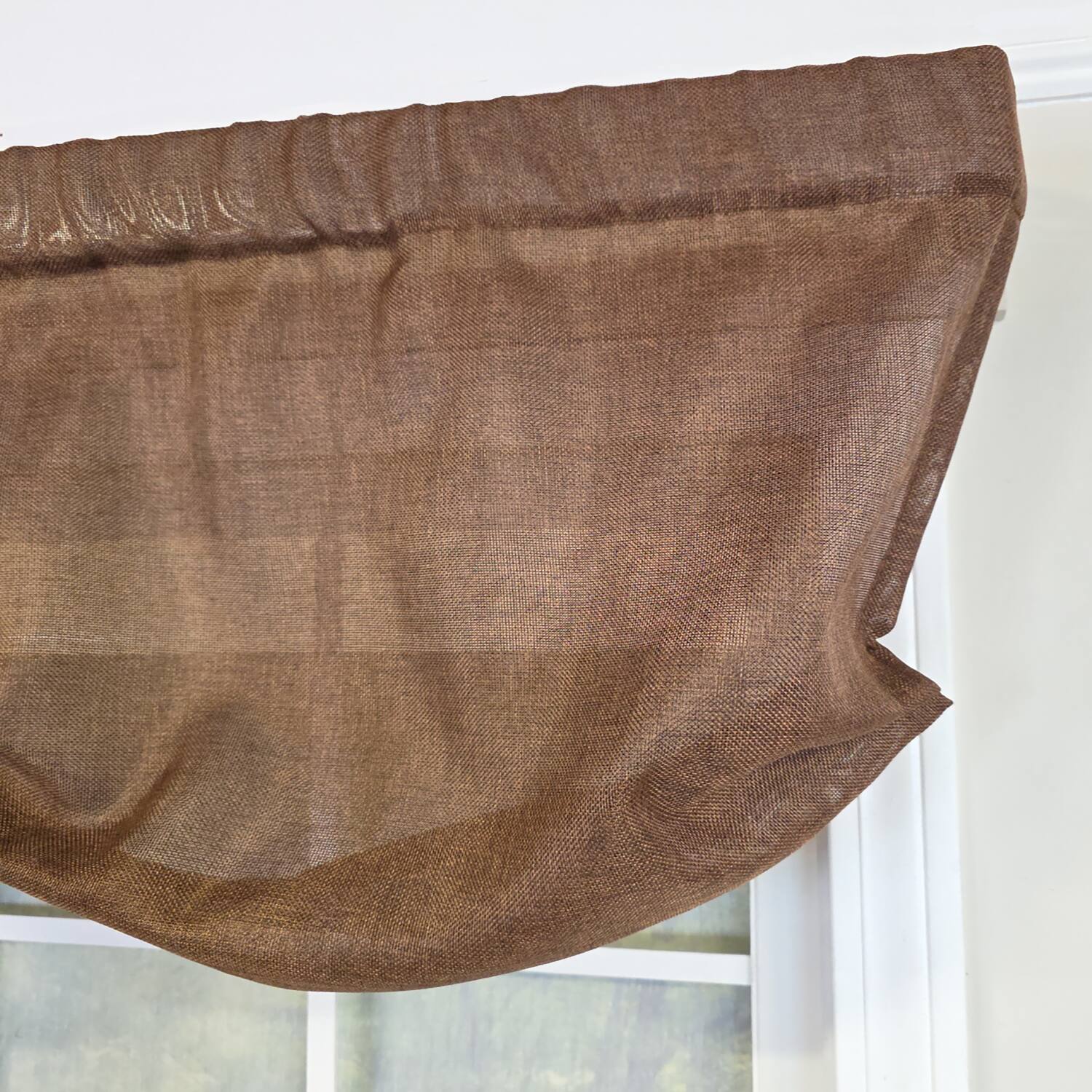 Back. RLF Home - RLF Home Linen Sheer Stationary Balloon Window Valance 100% Cotton Rod Pocket 50" x 17" Brown - Brown.