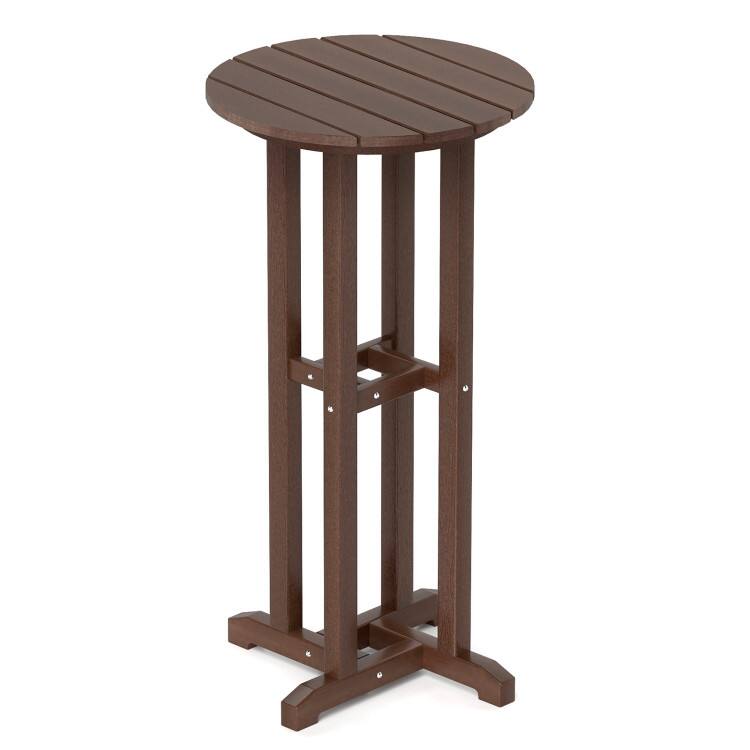 Front. SlickBlue - Round 21.5 Inch Outdoor Bar Table HDPE Slatted Top for Patio Dining - Brown.