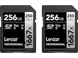 Lexar - 1667x 256GB (2-Pack) SDXC UHS-II, 250MB/s Read, Pro Photo/Video (LSD1667256G-B2NNU)